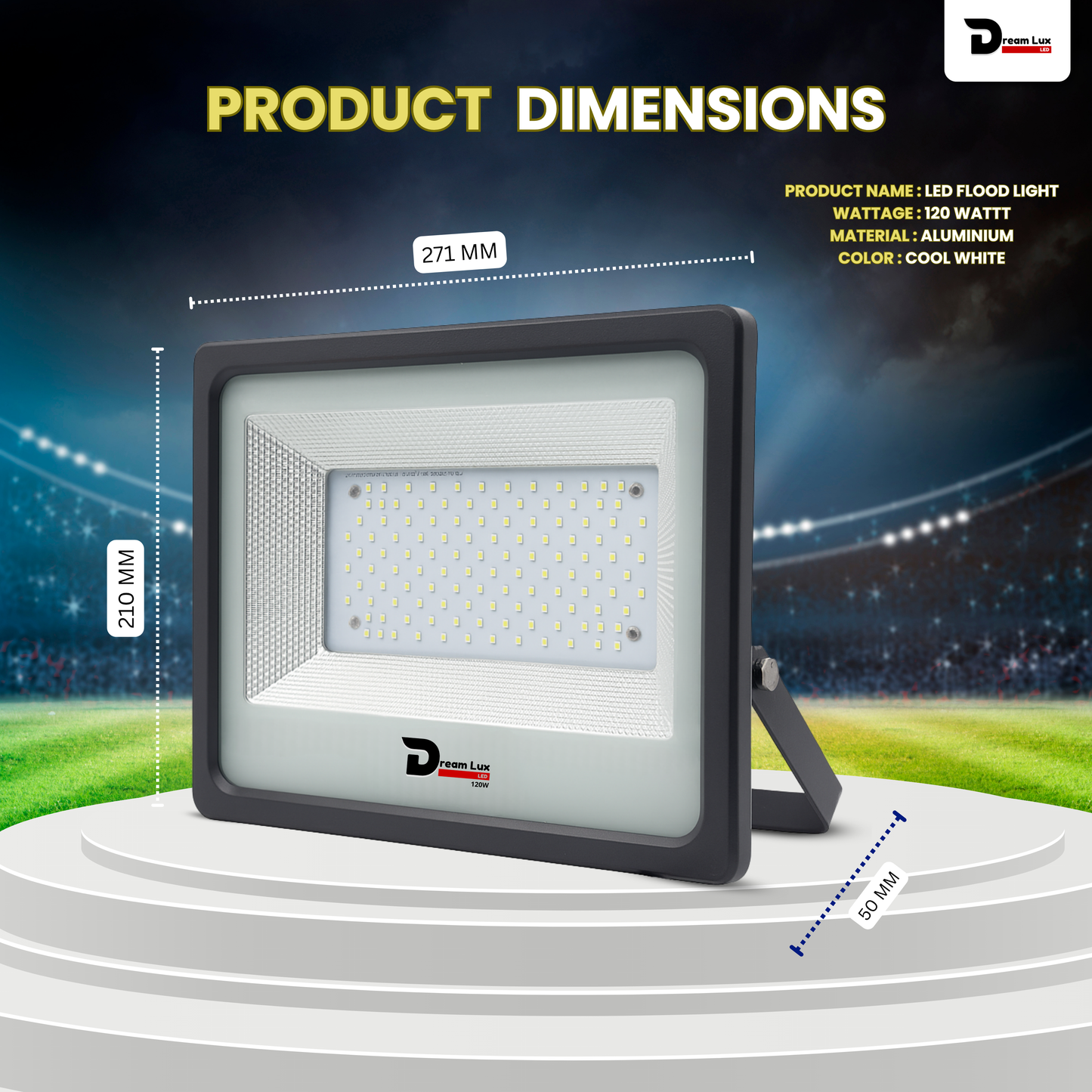 Dreamlux 120 Watt Light Down Chock | Outdoor Flood Lights IP66 Waterproof | Flood Light | Focus Lights | Ultra Bright | Aluminium Body | 85% Energy Saving,Durability (120W, Color : Cool White)