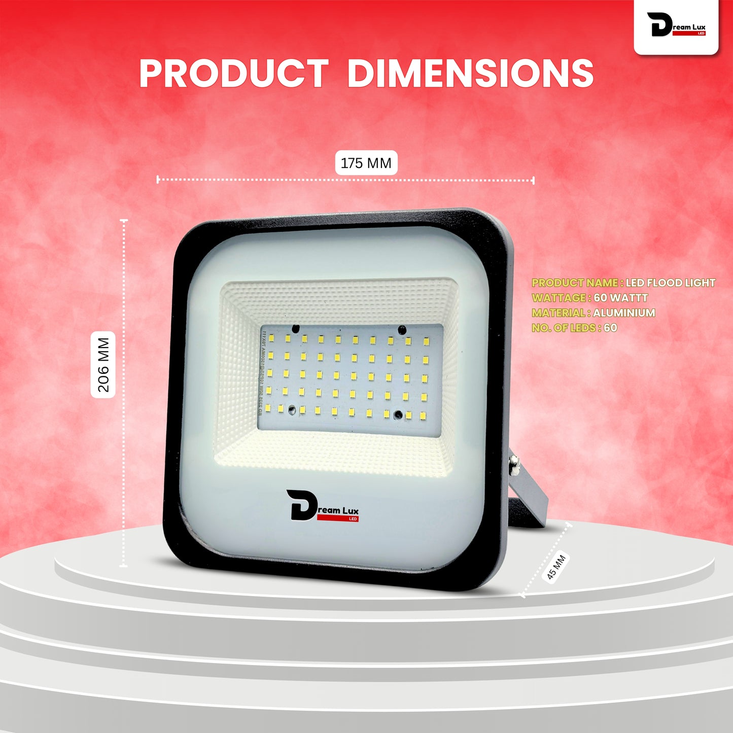 Dreamlux 60W Dusk to Dawn LED Waterproof Flood Light with Auto On/Off Day Night Sensor | BIS Approved | Aluminium Body, Color - Red