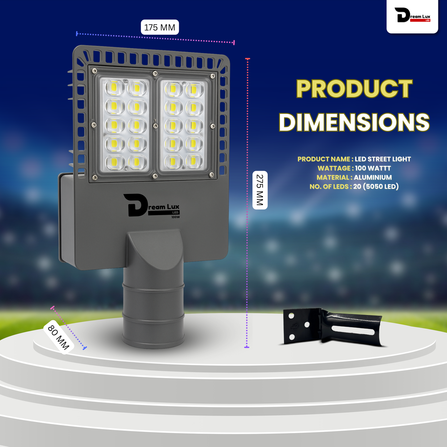 Dreamlux 100W LED Street Light with Back Cover LENS Technology | 5050 OSRAM LEDs | Wall Mount Clamp | IP66 Waterproof | 6kV Surge, UVP, OVP, LVP, SCP Protection | 190–200 LM/W | BIS/ISO Certified | 2 Year Warranty, Color : Cool White