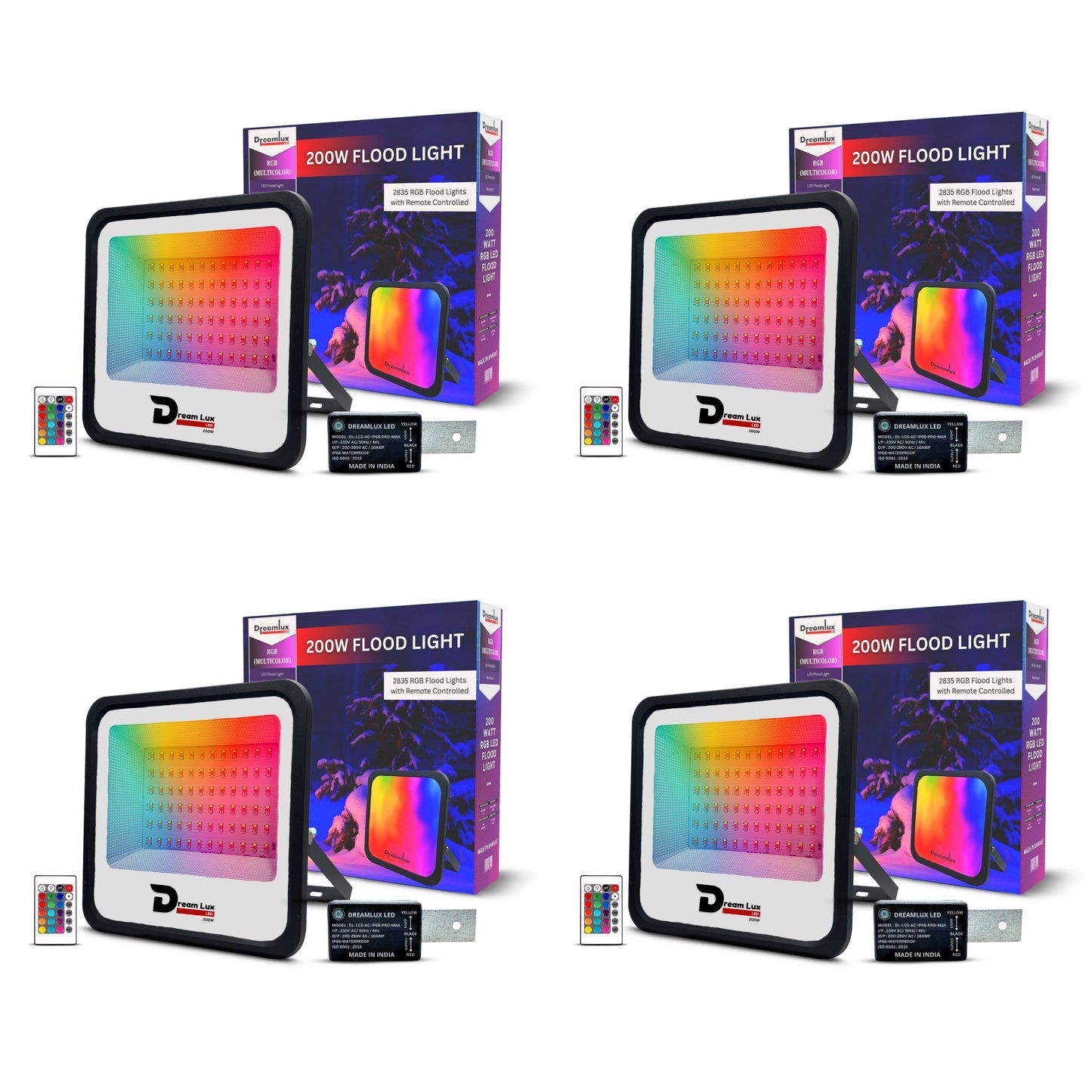 Dreamlux 200Watts RGB 2835 LED Flood Light, LDR Sensor, Dusk to Dawn Sensor, Aluminium Housing, 16 Colours & 4 Modes, IP66 Waterproof, 2 Years Warranty (200W RGB with LDR Sensor)