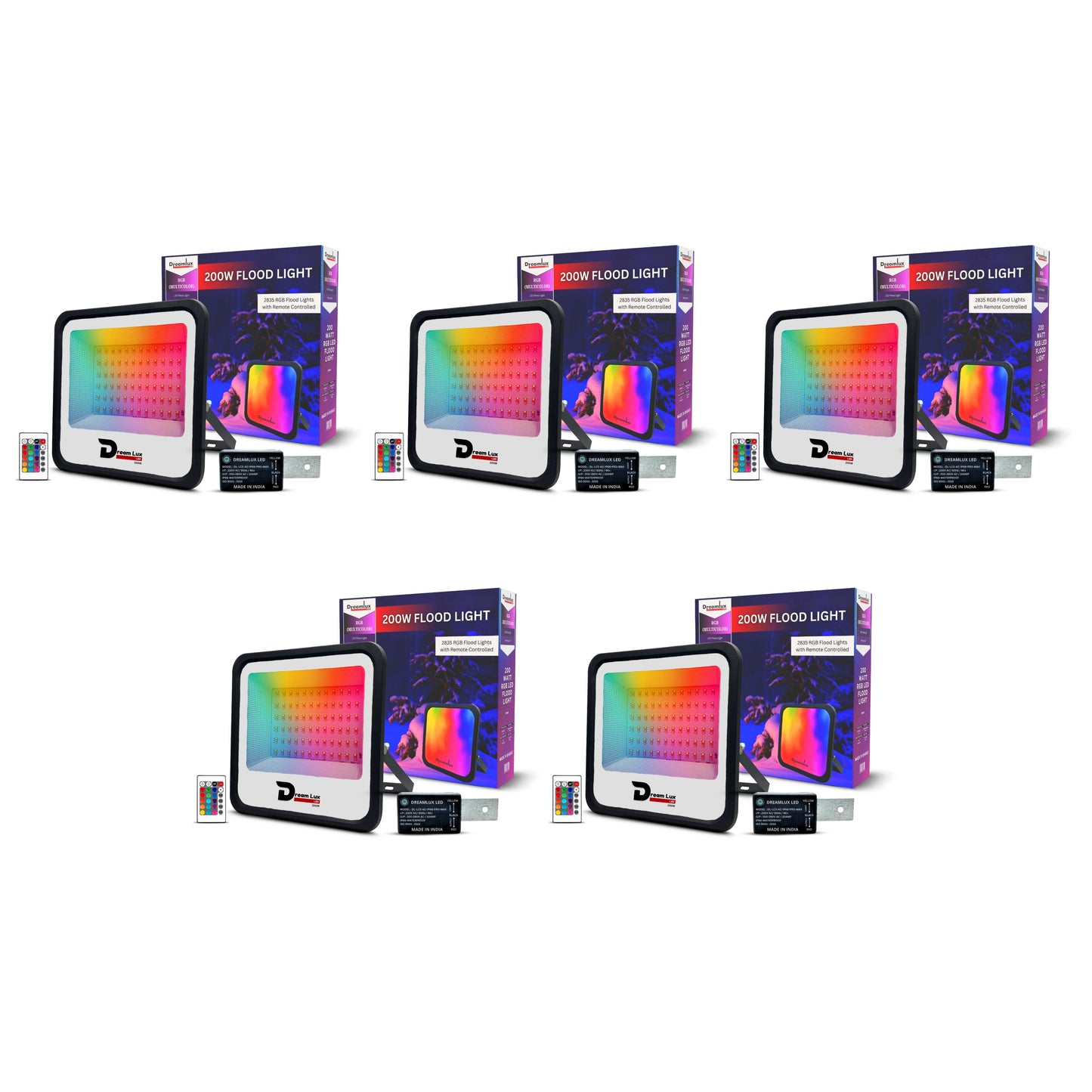 Dreamlux 200Watts RGB 2835 LED Flood Light, LDR Sensor, Dusk to Dawn Sensor, Aluminium Housing, 16 Colours & 4 Modes, IP66 Waterproof, 2 Years Warranty (200W RGB with LDR Sensor)