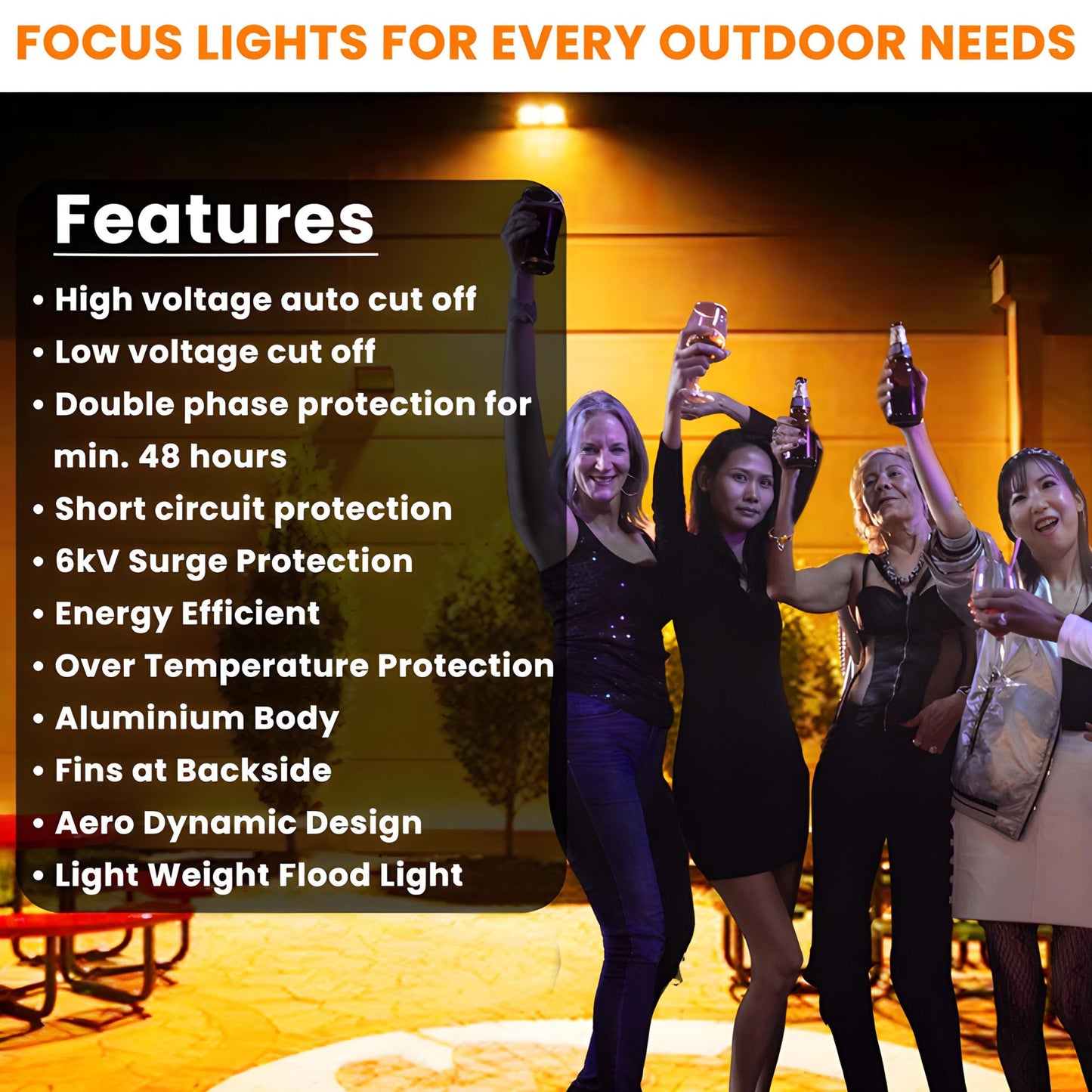Dreamlux 60 Watt Light Down Chock | Outdoor Flood Lights IP66 Waterproof | Flood Light | Focus Lights | Ultra Bright | Aluminium Body | 85% Energy Saving,Durability (60W Orange Color)