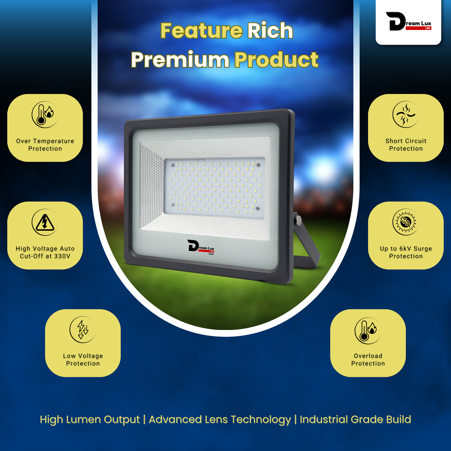 Dreamlux 120 Watt Light Down Chock | Outdoor Flood Lights IP66 Waterproof | Flood Light | Focus Lights | Ultra Bright | Aluminium Body | 85% Energy Saving,Durability (120W, Color : Cool White)