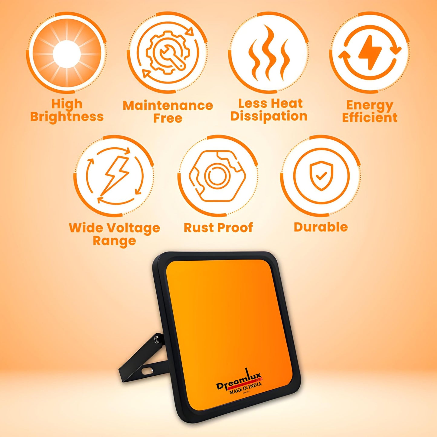 Dreamlux 60 Watt Light Down Chock | Outdoor Flood Lights IP66 Waterproof | Flood Light | Focus Lights | Ultra Bright | Aluminium Body | 85% Energy Saving,Durability (60W Orange Color)