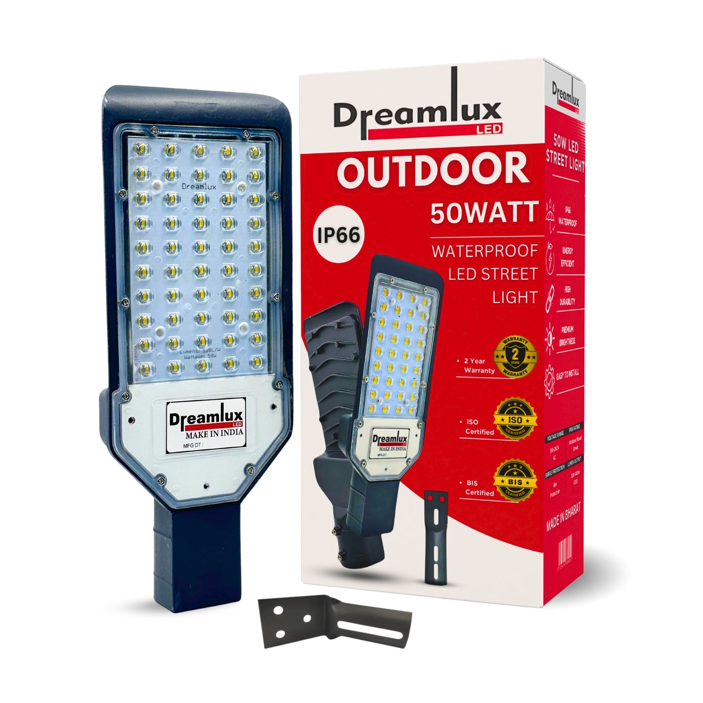 Dreamlux 50 Watt Led Street Light | IP66 Outdoor Waterproof Lens Technology Light for Home, Aluminium Body, Free Wall Mounting Clamp - Color : Cool White