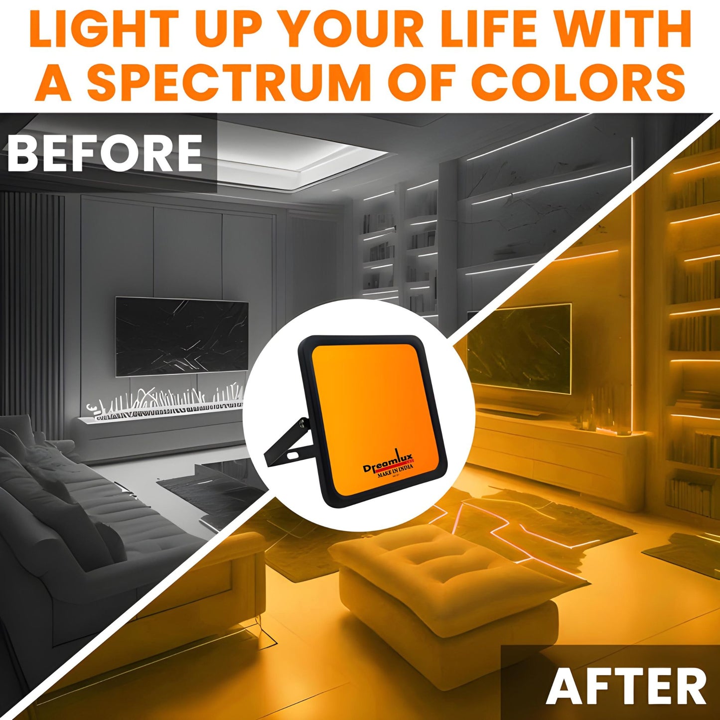 Dreamlux 60 Watt Light Down Chock | Outdoor Flood Lights IP66 Waterproof | Flood Light | Focus Lights | Ultra Bright | Aluminium Body | 85% Energy Saving,Durability (60W Orange Color)