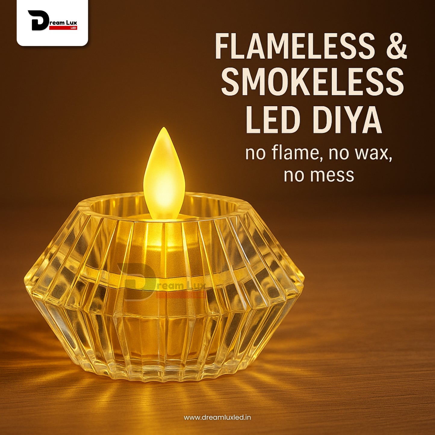 Dreamlux Round Crystal LED Diya| Smokeless Flameless Acrylic Tealight Candle | Battery Operated LED Diya Lights for Home Mandir, Puja & Diwali Decoration (Copy)