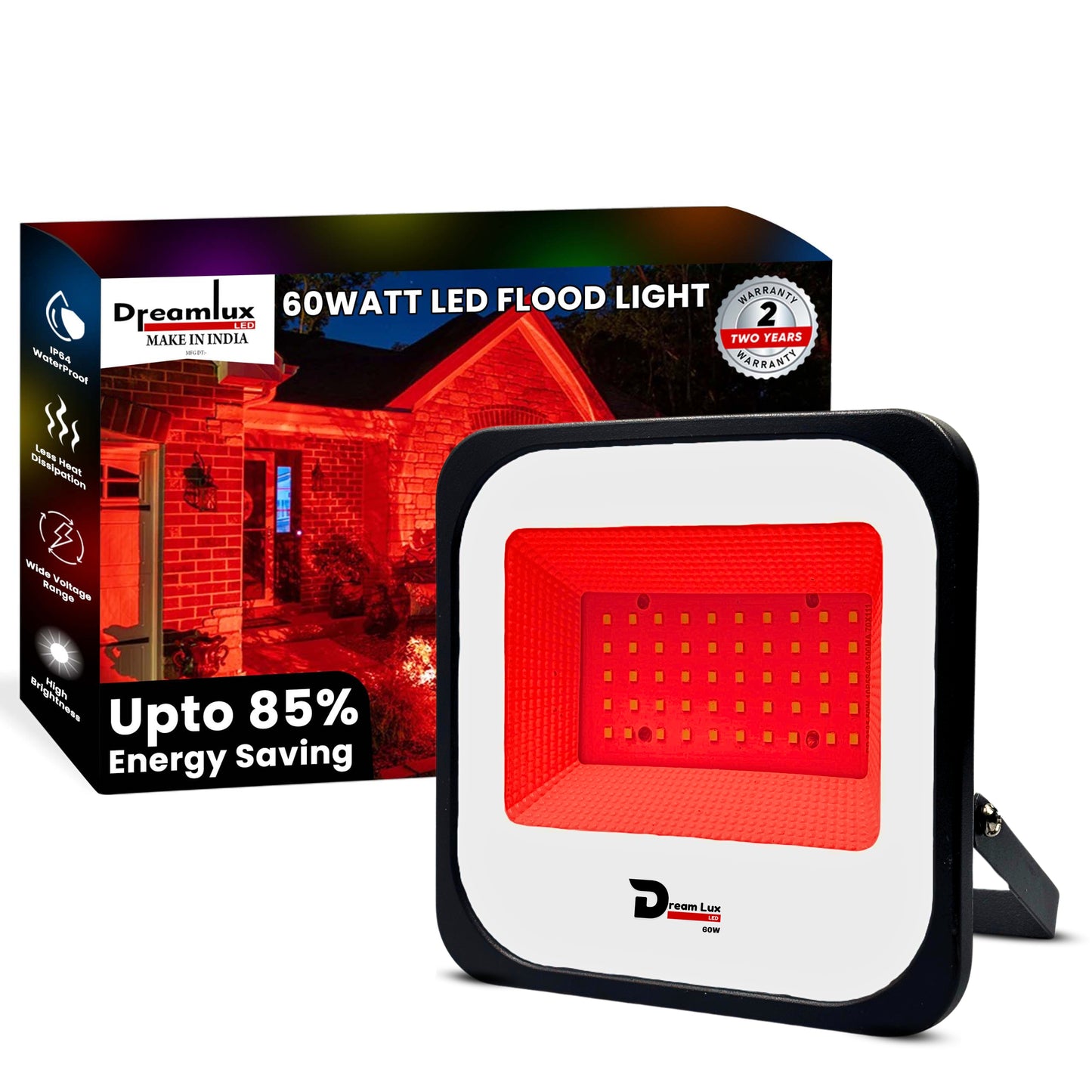 Dreamlux 60 Watt Light Down Chock | Outdoor Flood Lights IP66 Waterproof | Flood Light | Focus Lights | Ultra Bright | Aluminium Body | 85% Energy Saving,Durability (60W RED Color)
