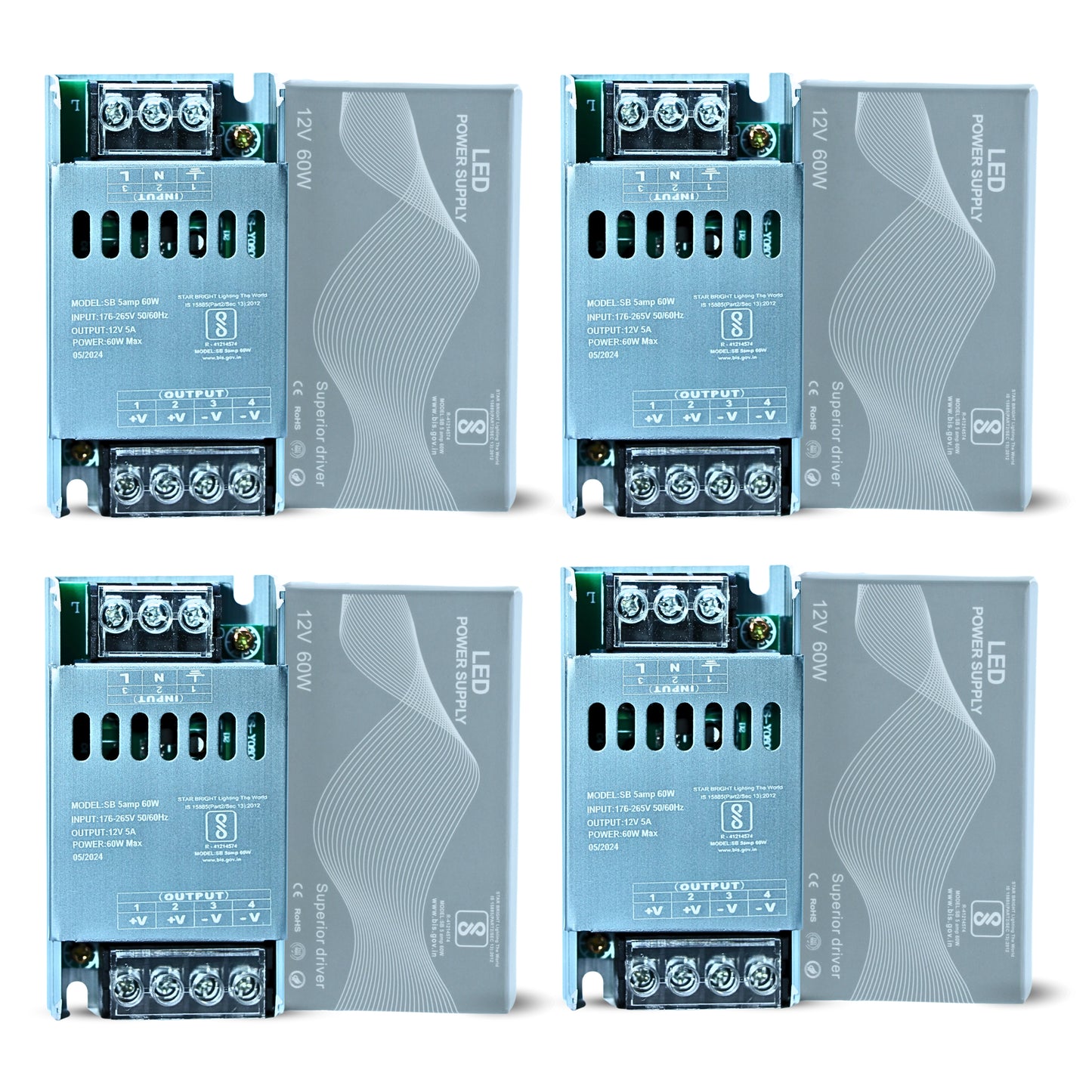 Dreamlux 12v 5amp smps Power Supply 60w Weather Proof Rainproof Suitable for LeD Signage, Strip Light, Decorate Lite, Surveillance CCTV Camera & Industrial Automation Machine and Much More(Pack-10pc)
