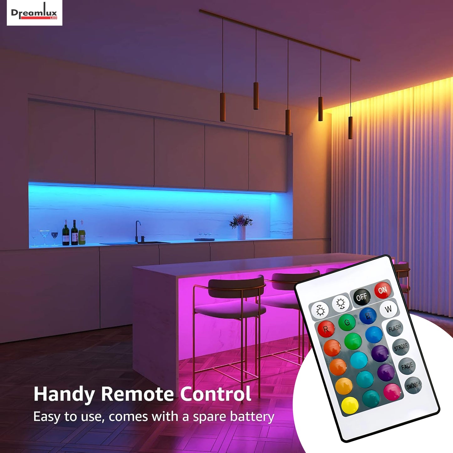 Dreamlux 5V RGB LED Strip Light 2835, 3 Meter with Remote Controller, Room Decoration, Mini Controller for TV, PC, Laptop Bias Lighting, Multi-Color Changing LED Lights for Room