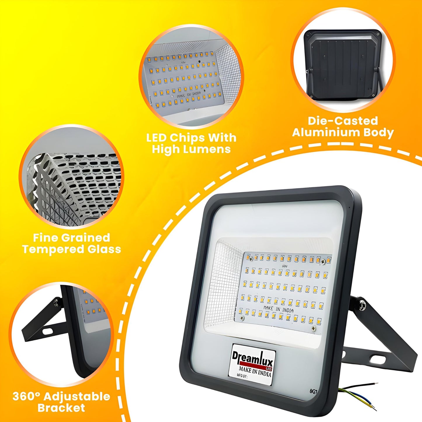 Dreamlux 60 Watt Light Down Chock | Outdoor Flood Lights IP66 Waterproof | Flood Light | Focus Lights | Ultra Bright | Aluminium Body | 85% Energy Saving,Durability (60W Orange Color)