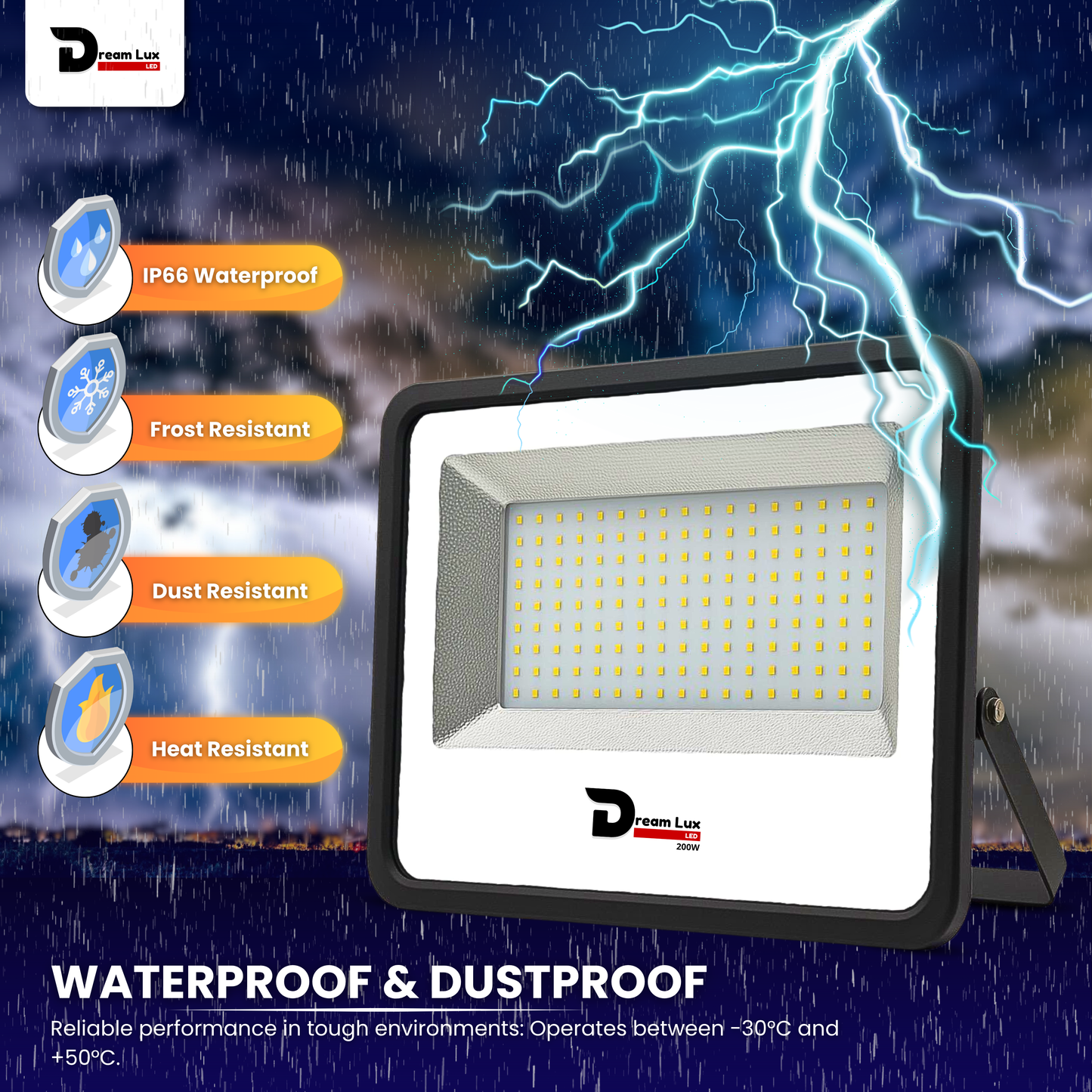 Dreamlux 200 Watt Light Down Chock | Outdoor Flood Lights IP66 Waterproof | Flood Light | Focus Lights | Ultra Bright | Aluminium Body | 85% Energy Saving,Durability (200W, Color : Cool White)