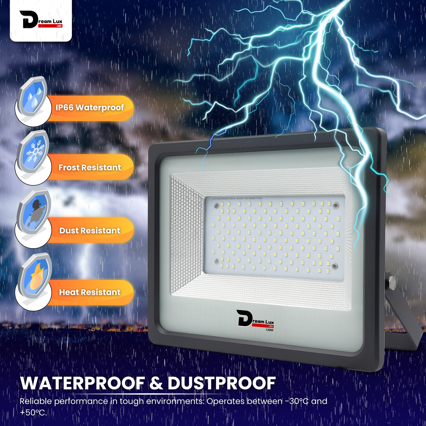 Dreamlux 120 Watt Light Down Chock | Outdoor Flood Lights IP66 Waterproof | Flood Light | Focus Lights | Ultra Bright | Aluminium Body | 85% Energy Saving,Durability (120W, Color : Cool White)