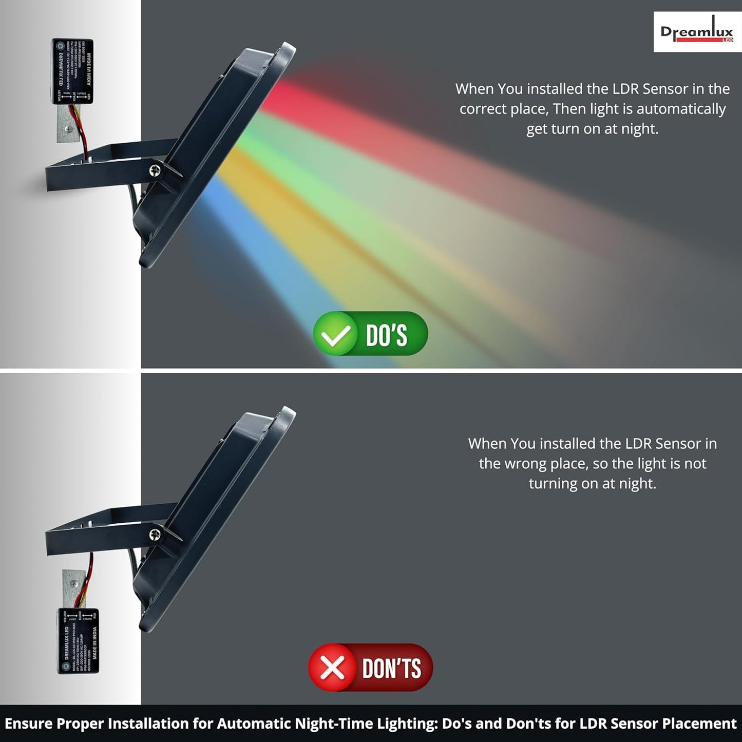 Dreamlux RGB LED Flood Light, 50Watts, LDR Sensor, Dusk to Dawn Sensor, Aluminium Housing, 16 Colours, IP66 Waterproof, 2 Years Warranty (50W RGB with LDR Sensor, Pack-1)