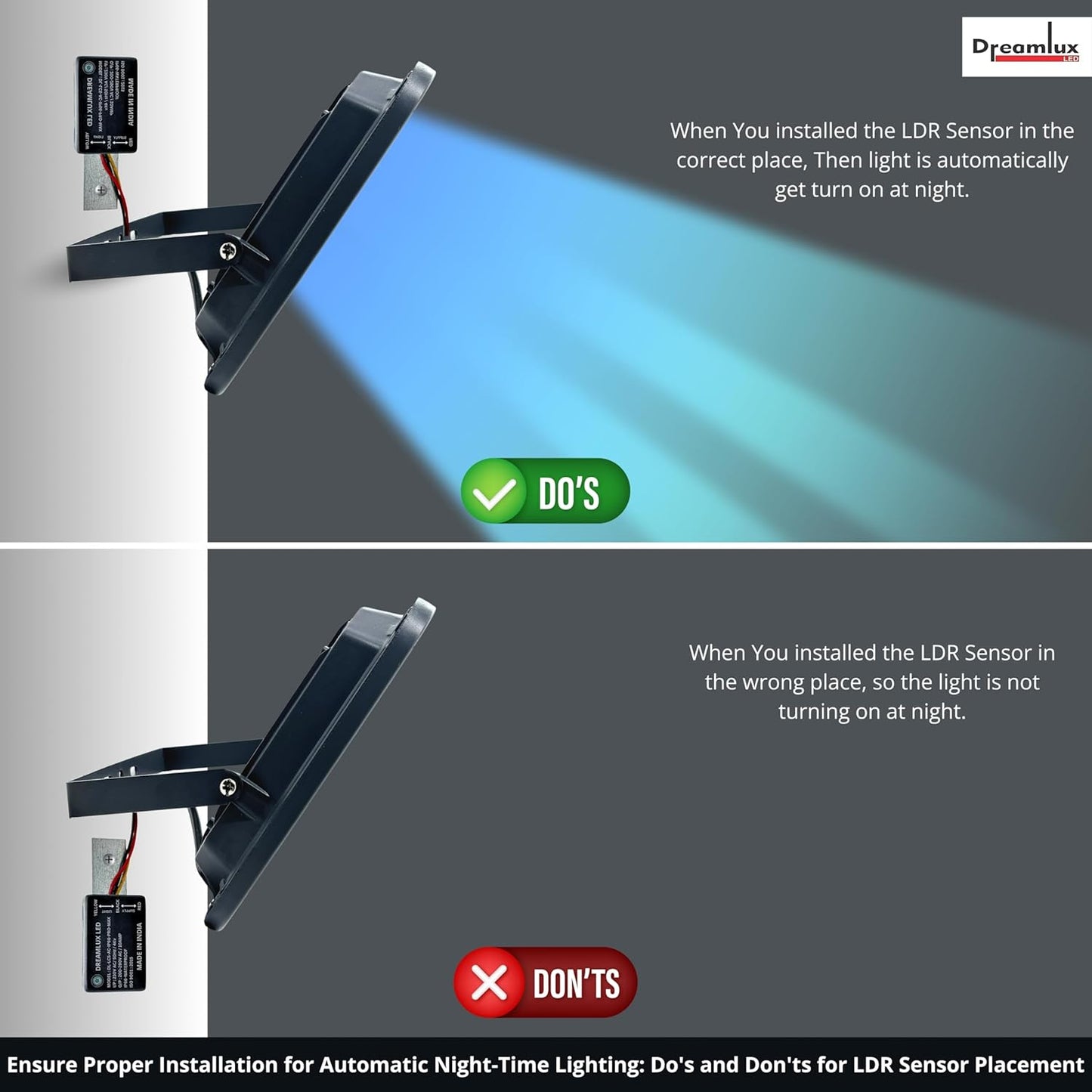 Dreamlux 60W Dusk to Dawn LED Waterproof Flood Light with Auto On/Off Day Night Sensor | BIS Approved | Aluminium Body\