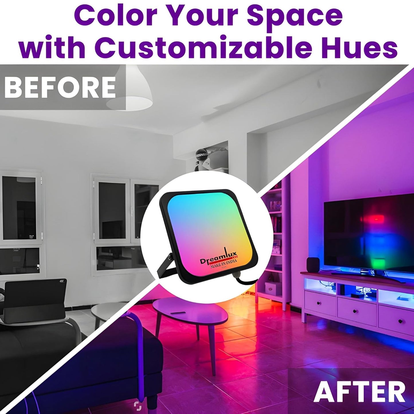 Dreamlux RGB LED Flood Light, 50Watts, LDR Sensor, Dusk to Dawn Sensor, Aluminium Housing, 16 Colours, IP66 Waterproof, 2 Years Warranty (50W RGB with LDR Sensor, Pack-1)