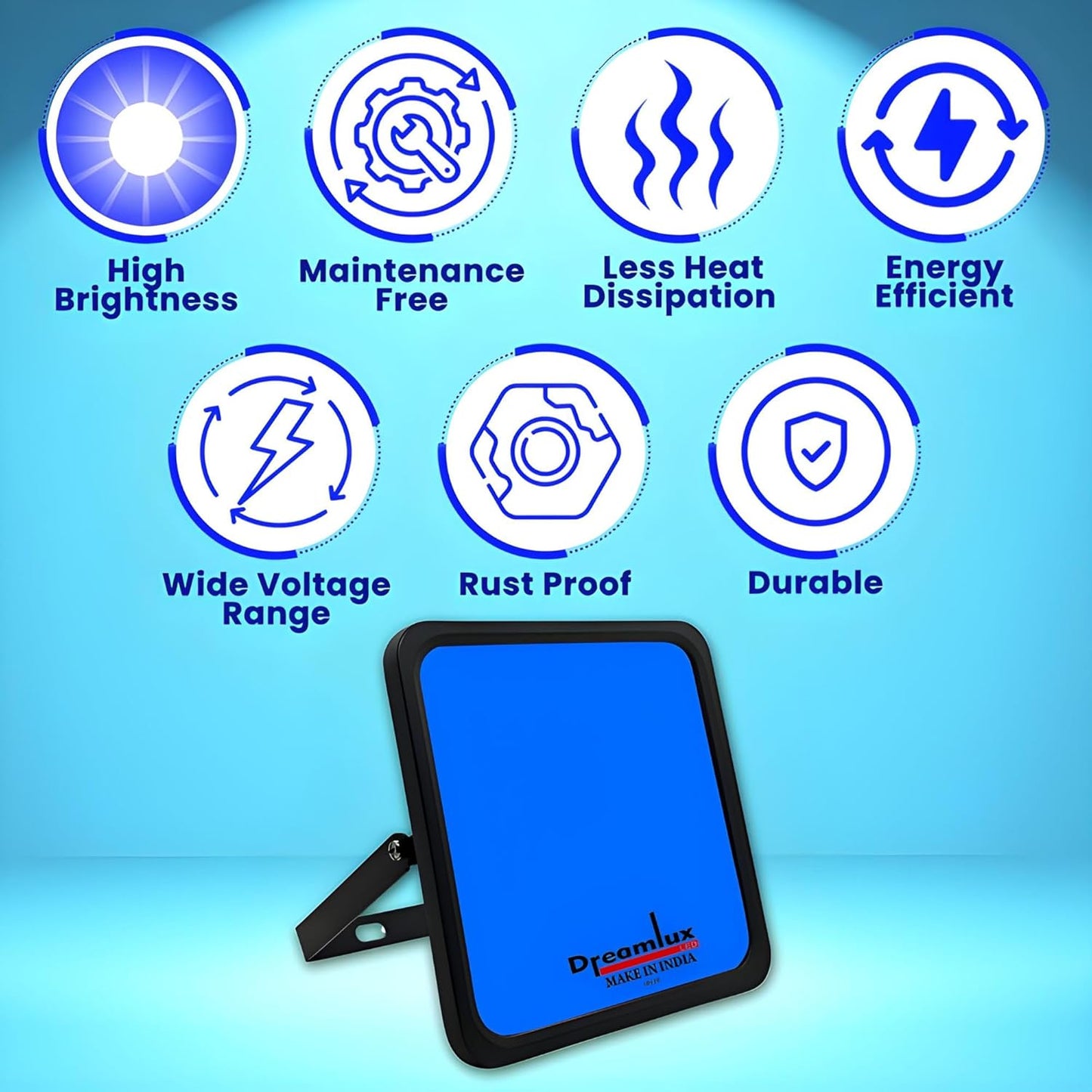 Dreamlux 60W Dusk to Dawn LED Waterproof Flood Light with Auto On/Off Day Night Sensor | BIS Approved | Aluminium Body, Color - Blue