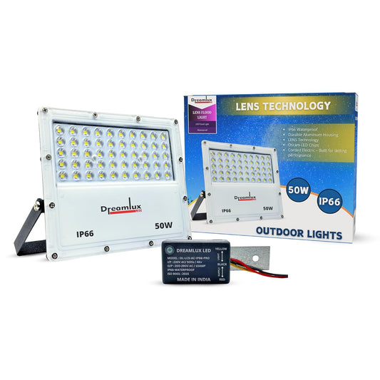 Dreamlux 50W Dusk to Dawn LED Flood Light with Lens Technology | Auto ON/OFF Outdoor IP66 Waterproof Light, BIS Approved, 140-150lm/W, Outdoor Focus Light for Garden, Garage, Street-Cool White