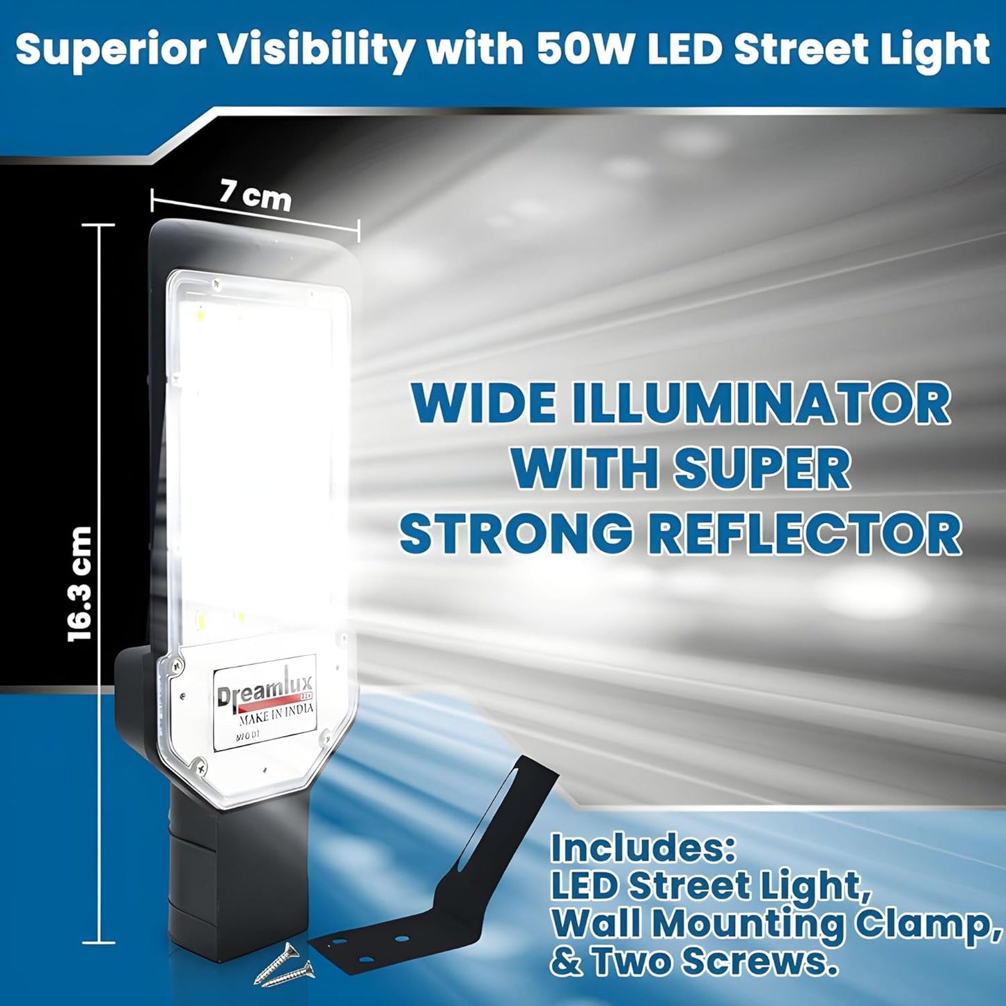 Dreamlux 50 Watt Led Street Light | IP66 Outdoor Waterproof Lens Technology Light for Home, Aluminium Body, Free Wall Mounting Clamp - Color : Cool White