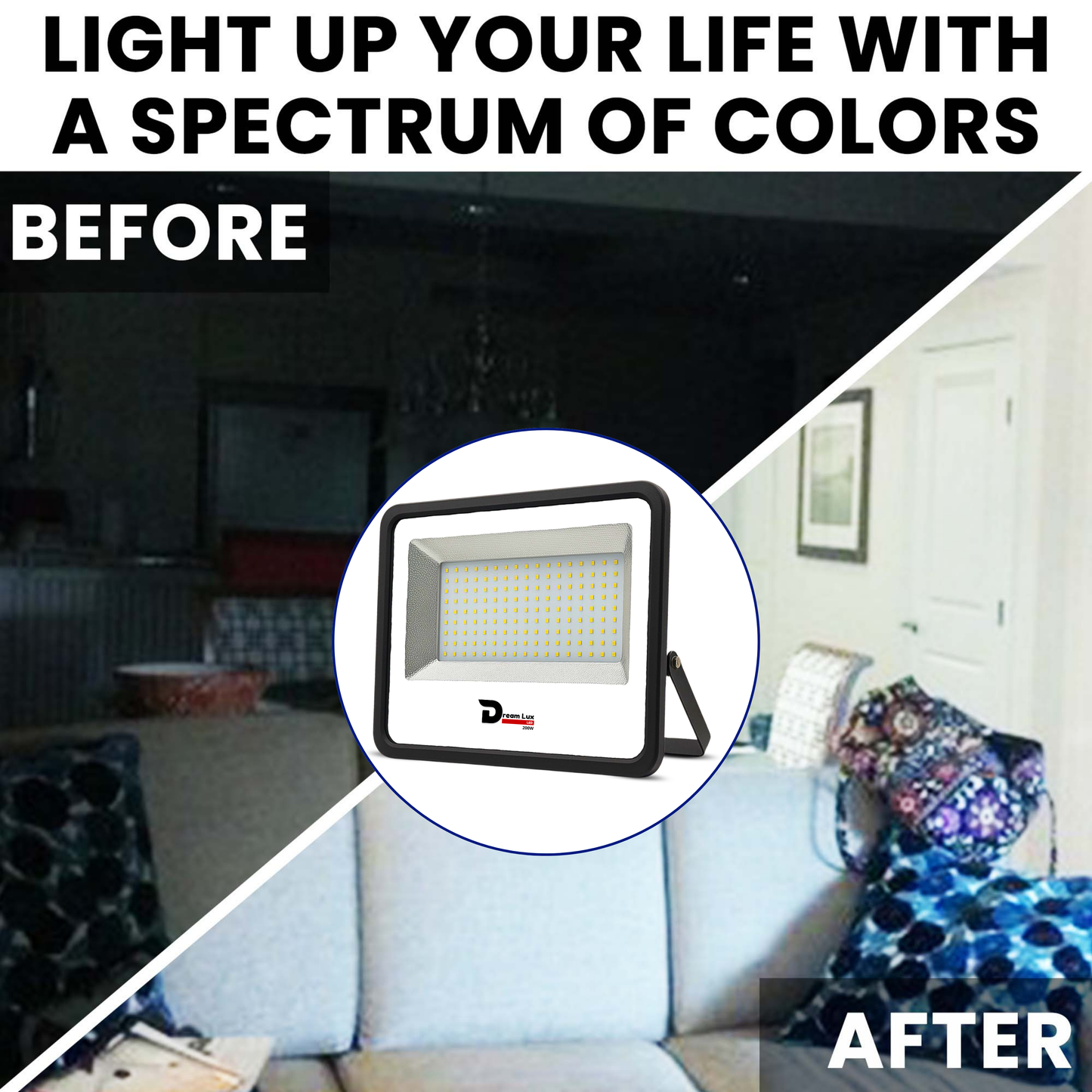 Dreamlux 200 Watt Light Down Chock | Outdoor Flood Lights IP66 Waterproof | Flood Light | Focus Lights | Ultra Bright | Aluminium Body | 85% Energy Saving,Durability (200W, Color : Cool White)