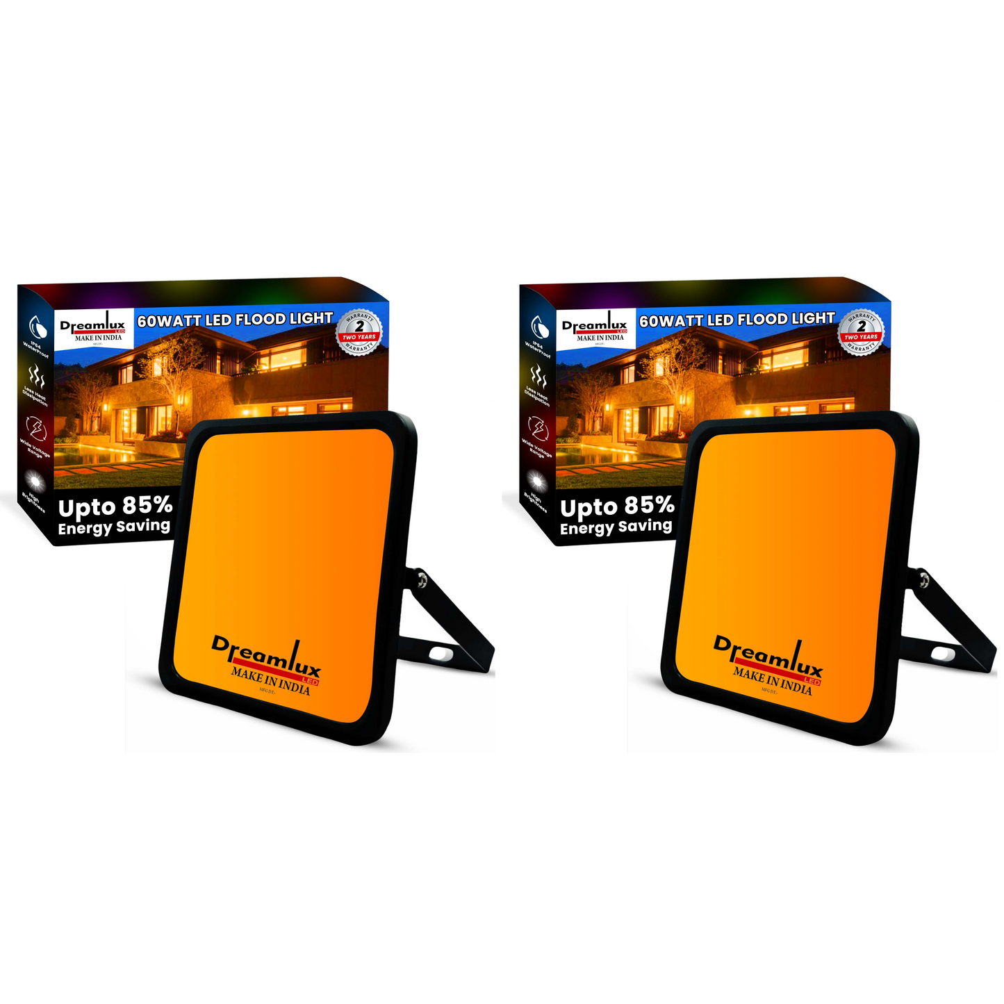 Dreamlux 60 Watt Light Down Chock | Outdoor Flood Lights IP66 Waterproof | Flood Light | Focus Lights | Ultra Bright | Aluminium Body | 85% Energy Saving,Durability (60W Orange Color)