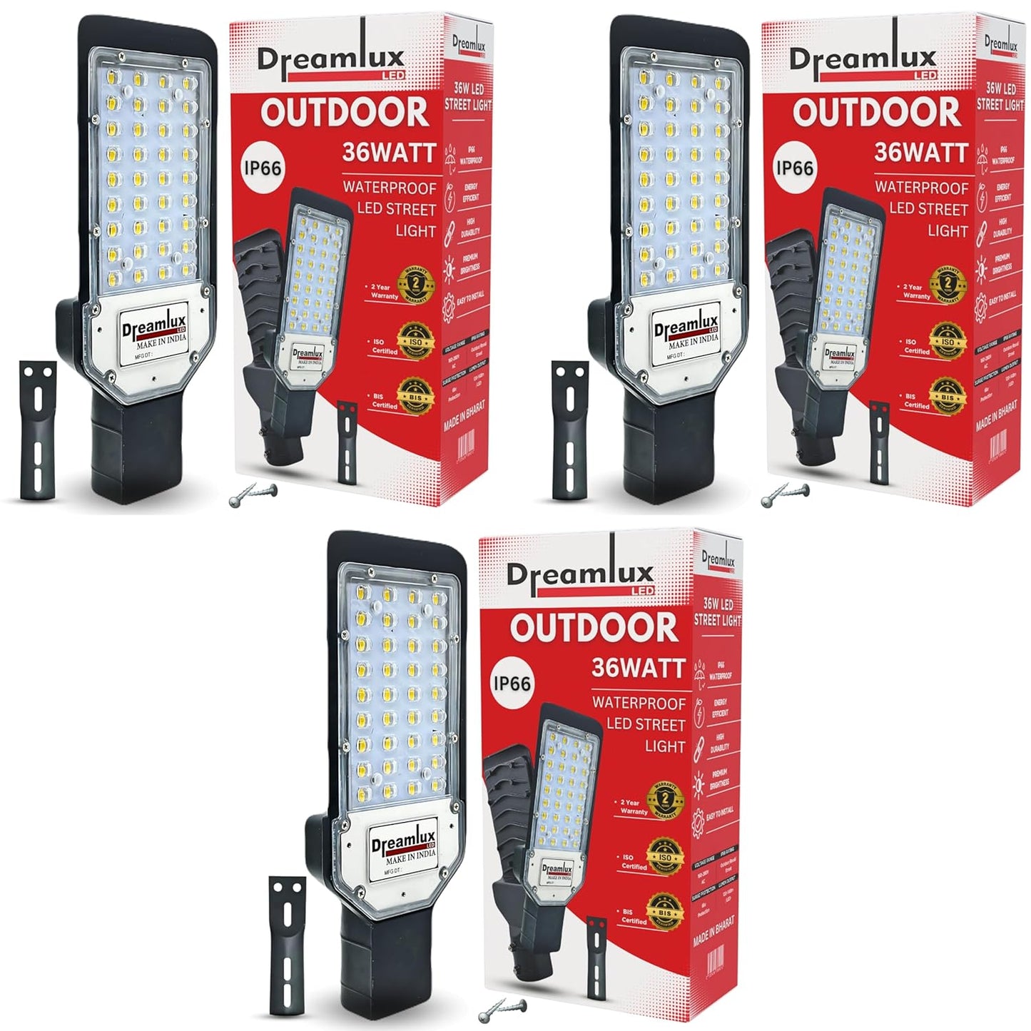 Dreamlux 36 Watt Led Street Light | IP66 Outdoor Waterproof Lens Technology Light for Home, Aluminium Body, Free Wall Mounting Clamp - Color : Cool White