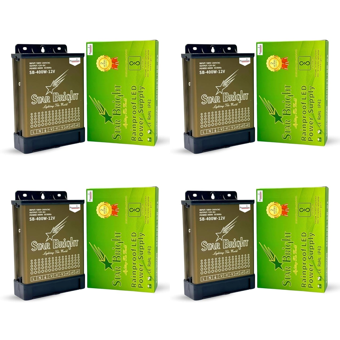 Dreamlux 12V DC Power Supply 400W 33.3A RAIN Proof SMPS 180-264V 50/60Hz AC to 12V DC Converter | IP43 Waterproof, DC Switching Switch for Power SupplyStrip,LED Panels,CCTV