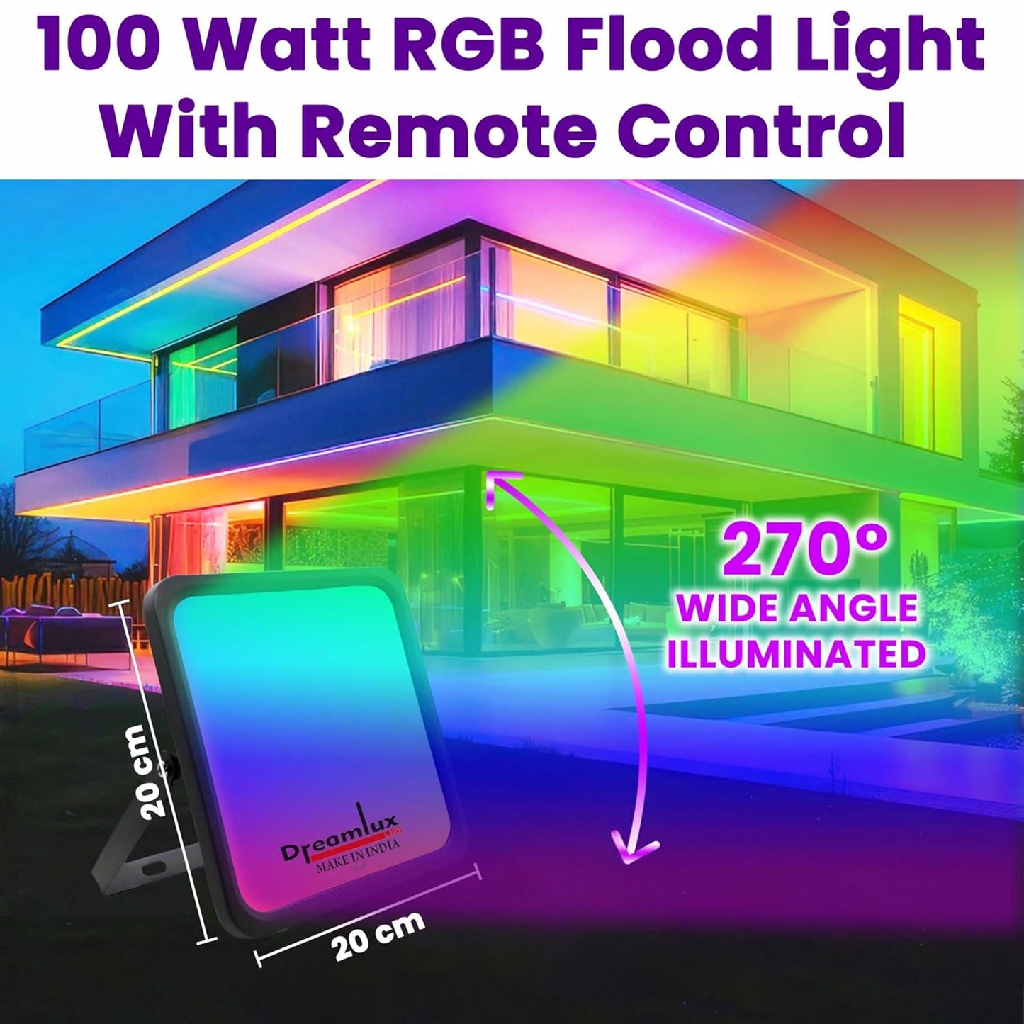 Dreamlux 100W RGB Flood Light with Remote Control | Decoration Light, 2835 LED - Color : Multicolor