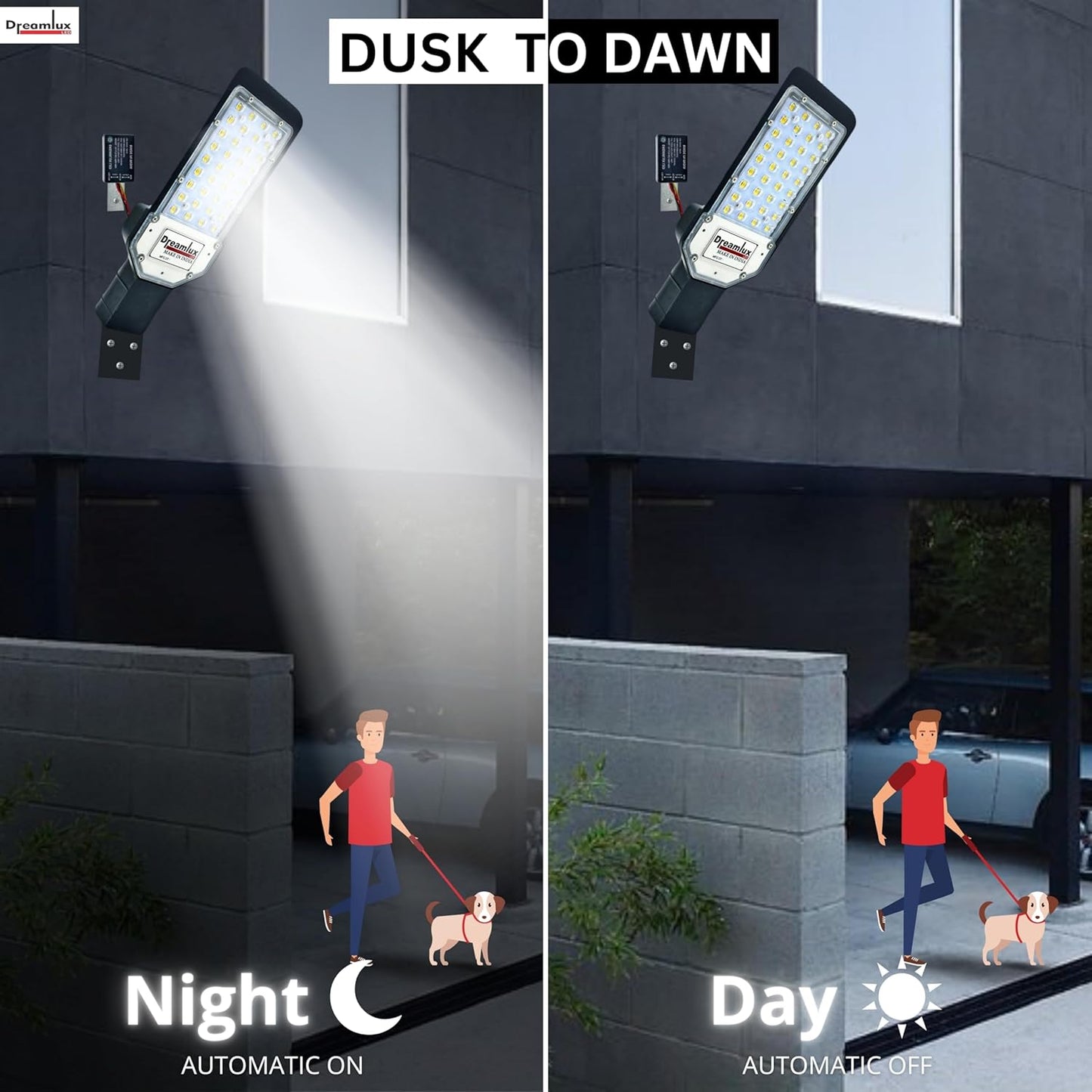 Dreamlux LED Dusk to Dawn Auto Day/Night ON/Off LDR Sensor Lens Street Light, IP-66 Outdoor Light (Cool White, Aluminum)