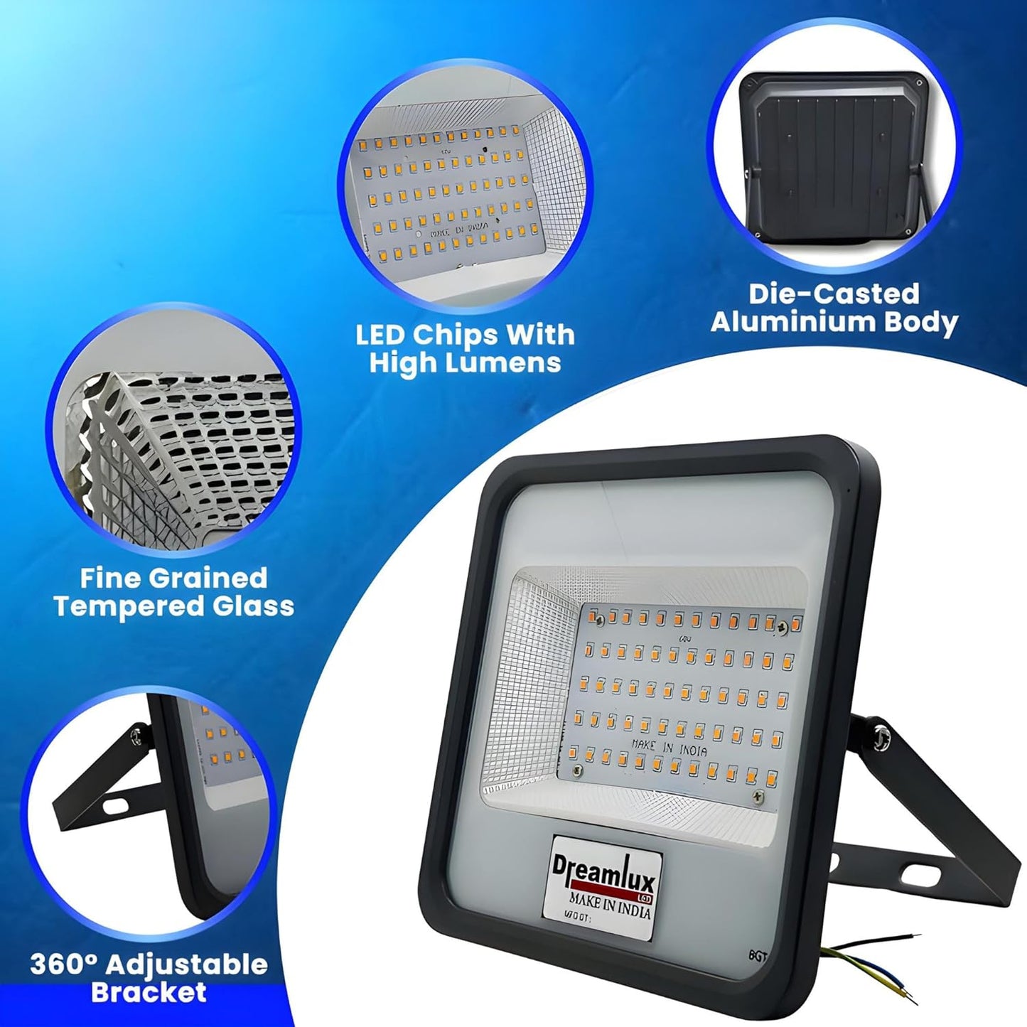 Dreamlux 60W Dusk to Dawn LED Waterproof Flood Light with Auto On/Off Day Night Sensor | BIS Approved | Aluminium Body, Color - Blue