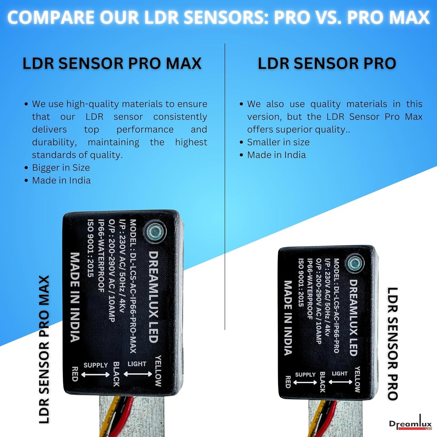 Dreamlux 10Amp 230V AC 50Hz LDR Sensor Pro - IP66 Waterproof Day Night Switch | Auto On Off | Photocell With 4kv Surge Protection