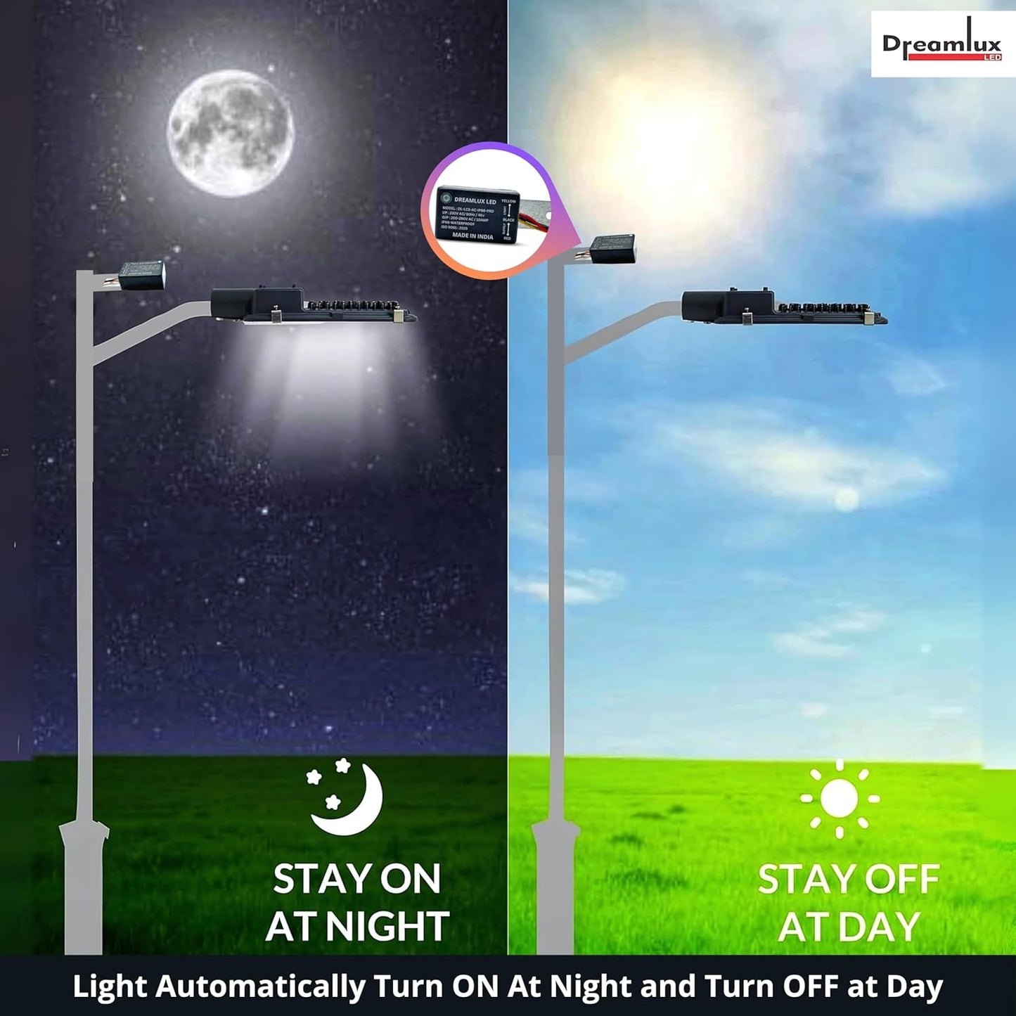 Dreamlux 10Amp 230V AC 50Hz LDR Sensor Pro - IP66 Waterproof Day Night Switch | Auto On Off | Photocell With 4kv Surge Protection