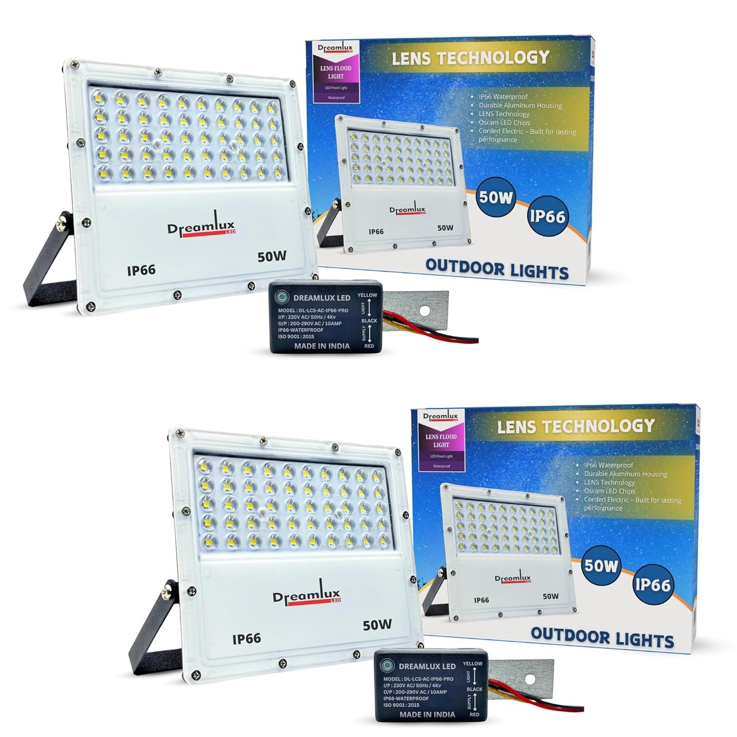 Dreamlux 50W Dusk to Dawn LED Flood Light with Lens Technology | Auto ON/OFF Outdoor IP66 Waterproof Light, BIS Approved, 140-150lm/W, Outdoor Focus Light for Garden, Garage, Street-Cool White