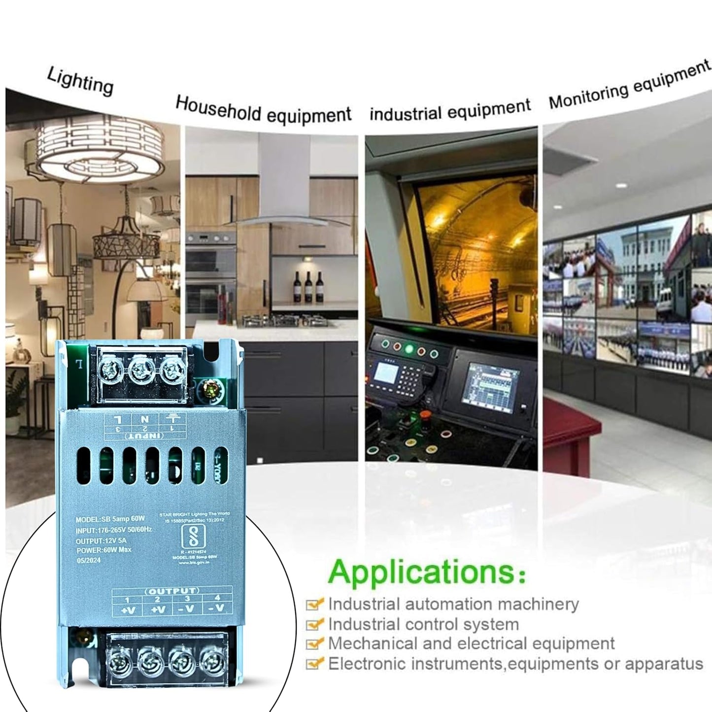 Dreamlux 12v 5amp smps Power Supply 60w Weather Proof Rainproof Suitable for LeD Signage, Strip Light, Decorate Lite, Surveillance CCTV Camera & Industrial Automation Machine and Much More(Pack-10pc)