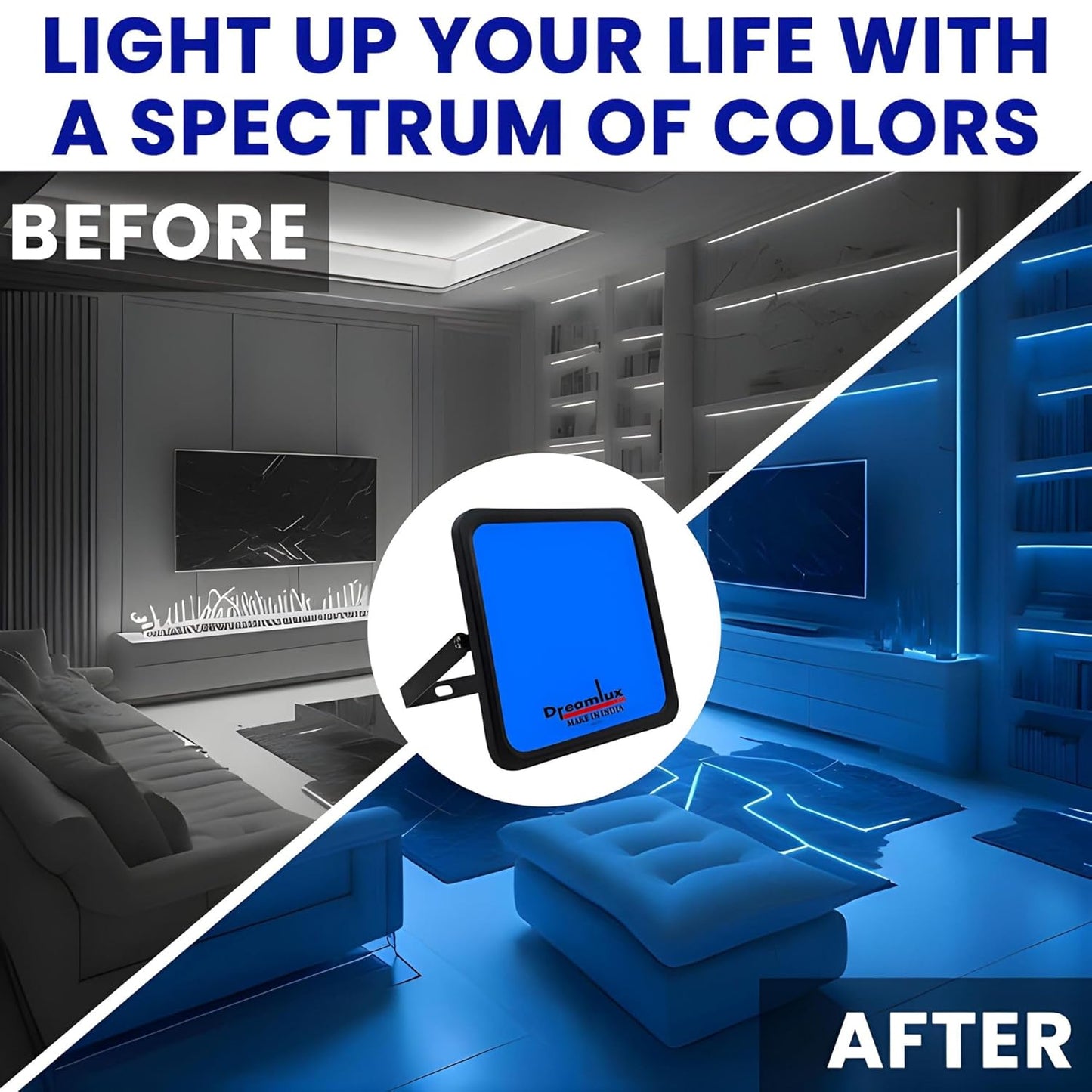 Dreamlux 60W Dusk to Dawn LED Waterproof Flood Light with Auto On/Off Day Night Sensor | BIS Approved | Aluminium Body, Color - Blue