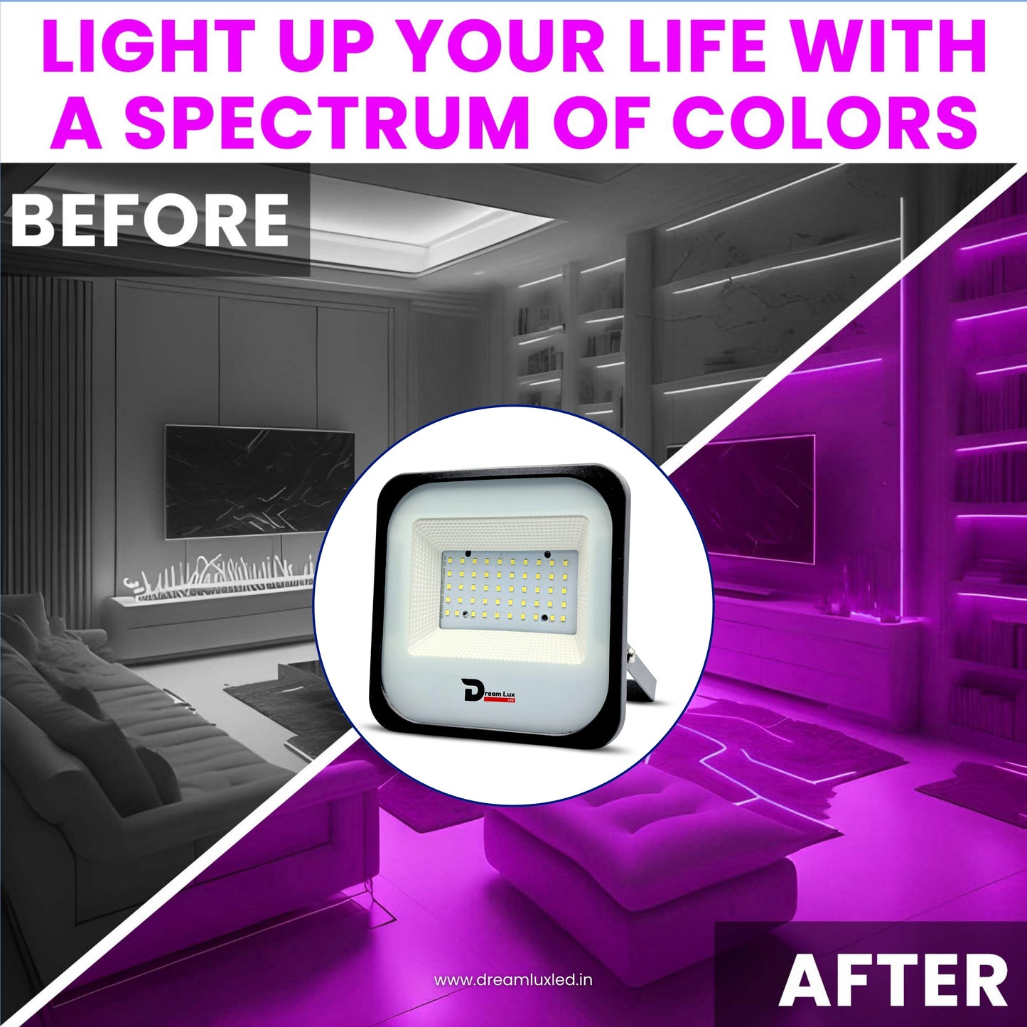 Dreamlux 60W Dusk to Dawn LED Waterproof Flood Light with Auto On/Off Day Night Sensor | BIS Approved | Aluminium Body, Color - Pink