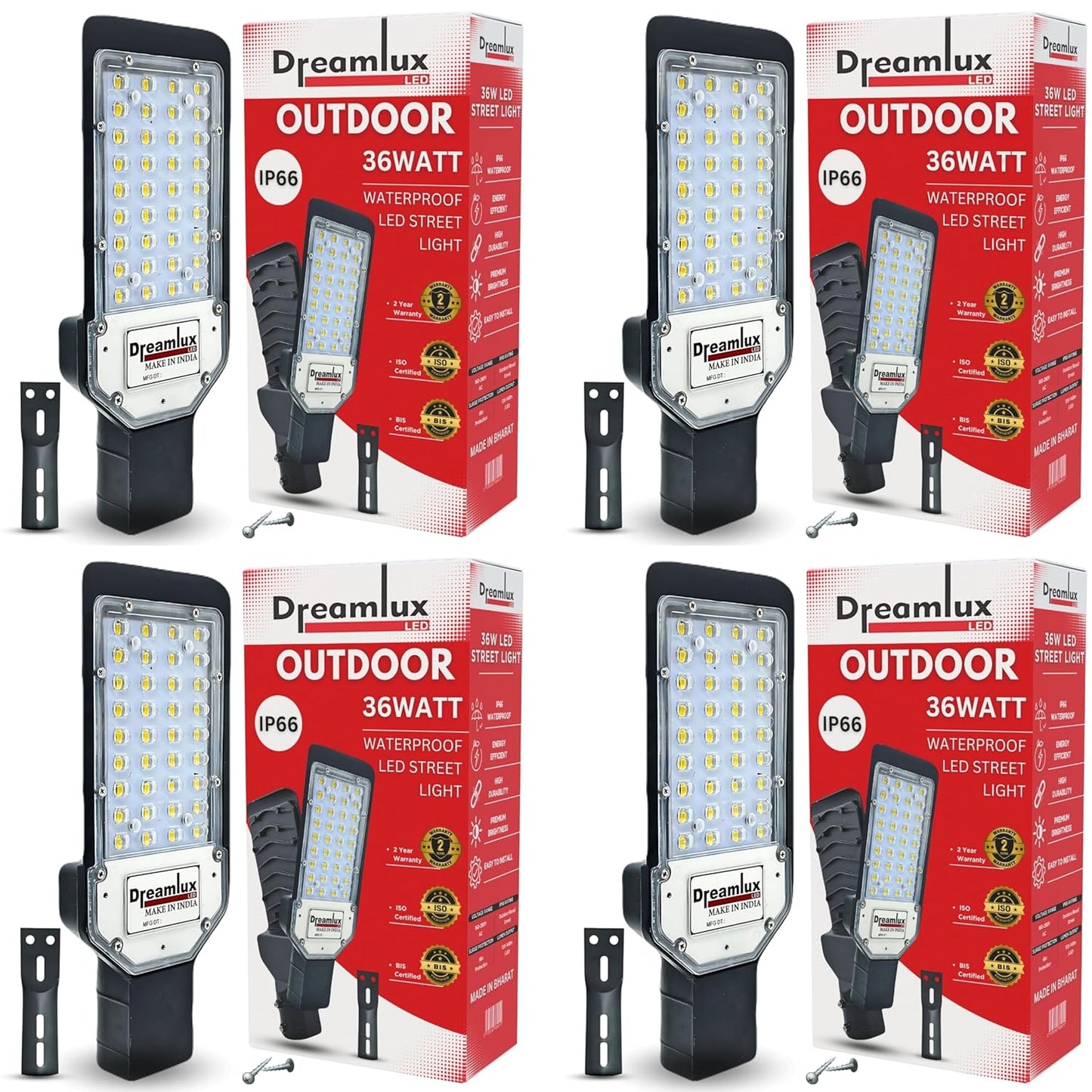 Dreamlux 36 Watt Led Street Light | IP66 Outdoor Waterproof Lens Technology Light for Home, Aluminium Body, Free Wall Mounting Clamp - Color : Cool White