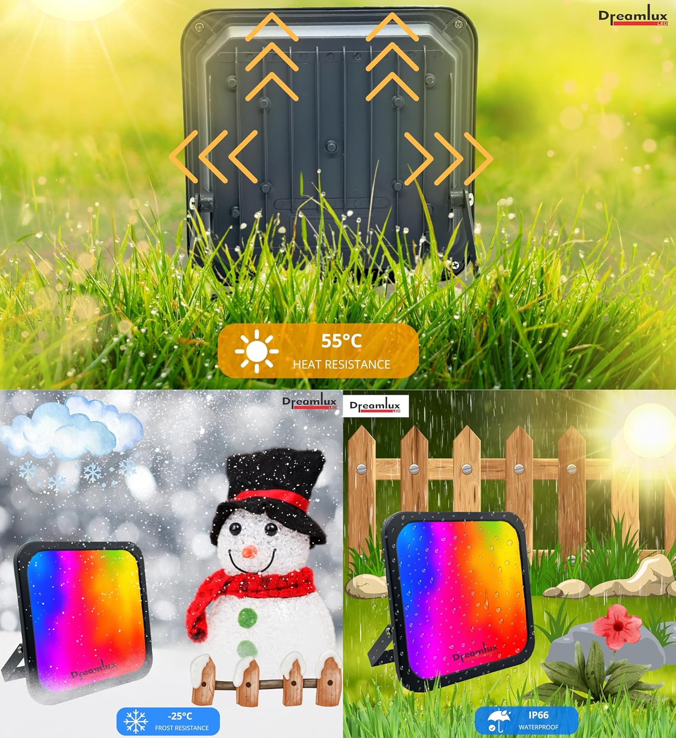Dreamlux RGB LED Flood Light, 50Watts, LDR Sensor, Dusk to Dawn Sensor, Aluminium Housing, 16 Colours, IP66 Waterproof, 2 Years Warranty (50W RGB with LDR Sensor, Pack-1)