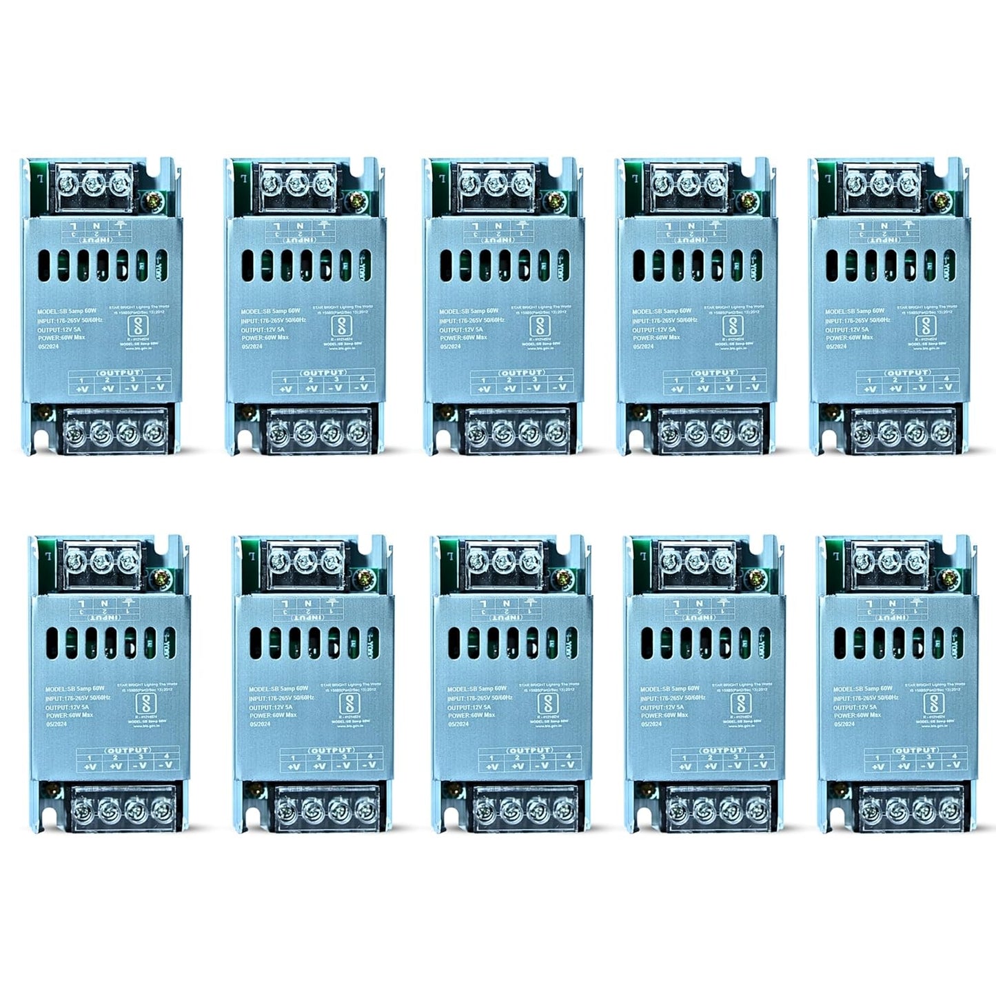 Dreamlux 12v 5amp smps Power Supply 60w Weather Proof Rainproof Suitable for LeD Signage, Strip Light, Decorate Lite, Surveillance CCTV Camera & Industrial Automation Machine and Much More(Pack-10pc)