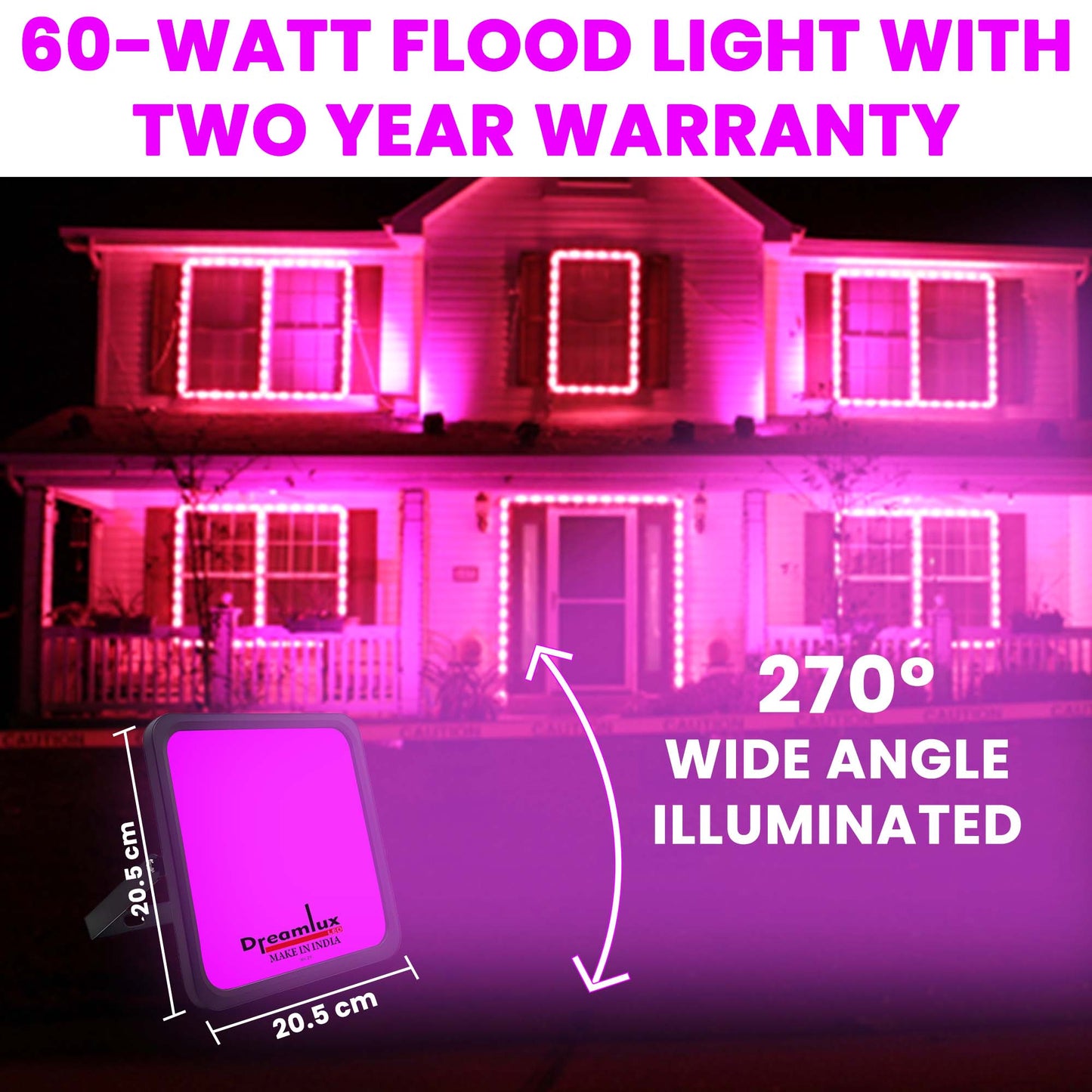 Dreamlux 60 Watt Light Down Chock | Outdoor Flood Lights IP66 Waterproof | Flood Light | Focus Lights | Ultra Bright | Aluminium Body | 85% Energy Saving,Durability (60W Pink Color)