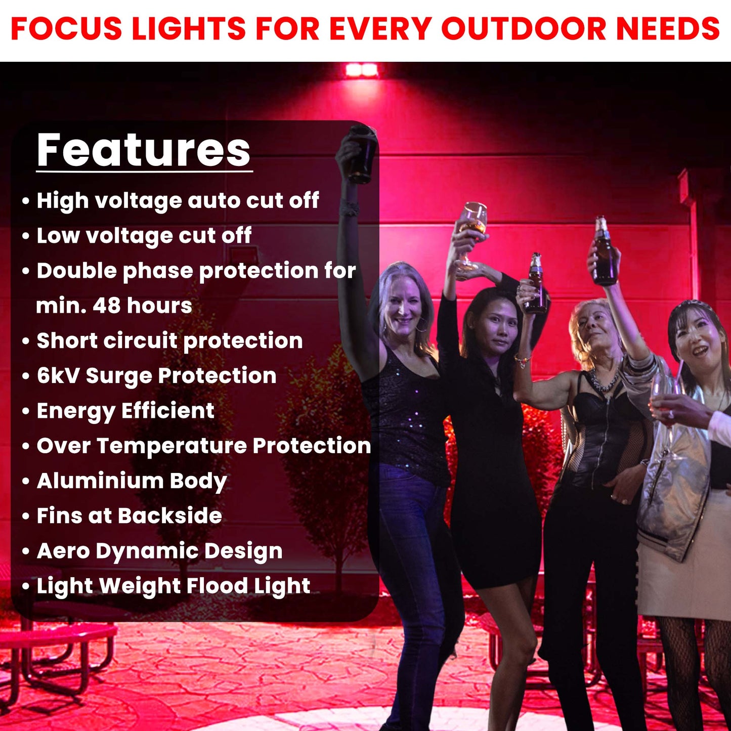 Dreamlux 60 Watt Light Down Chock | Outdoor Flood Lights IP66 Waterproof | Flood Light | Focus Lights | Ultra Bright | Aluminium Body | 85% Energy Saving,Durability (60W RED Color)