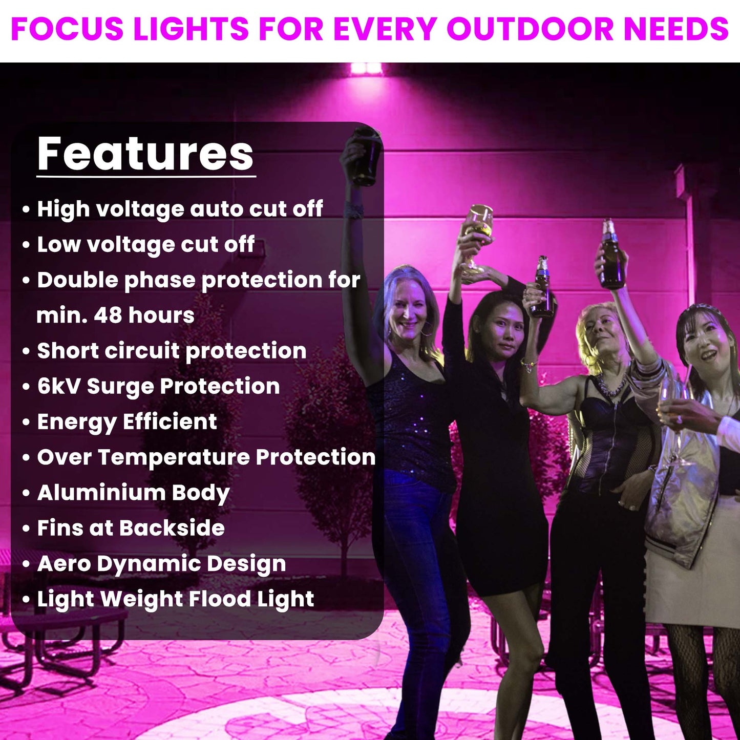 Dreamlux 60 Watt Light Down Chock | Outdoor Flood Lights IP66 Waterproof | Flood Light | Focus Lights | Ultra Bright | Aluminium Body | 85% Energy Saving,Durability (60W Pink Color)