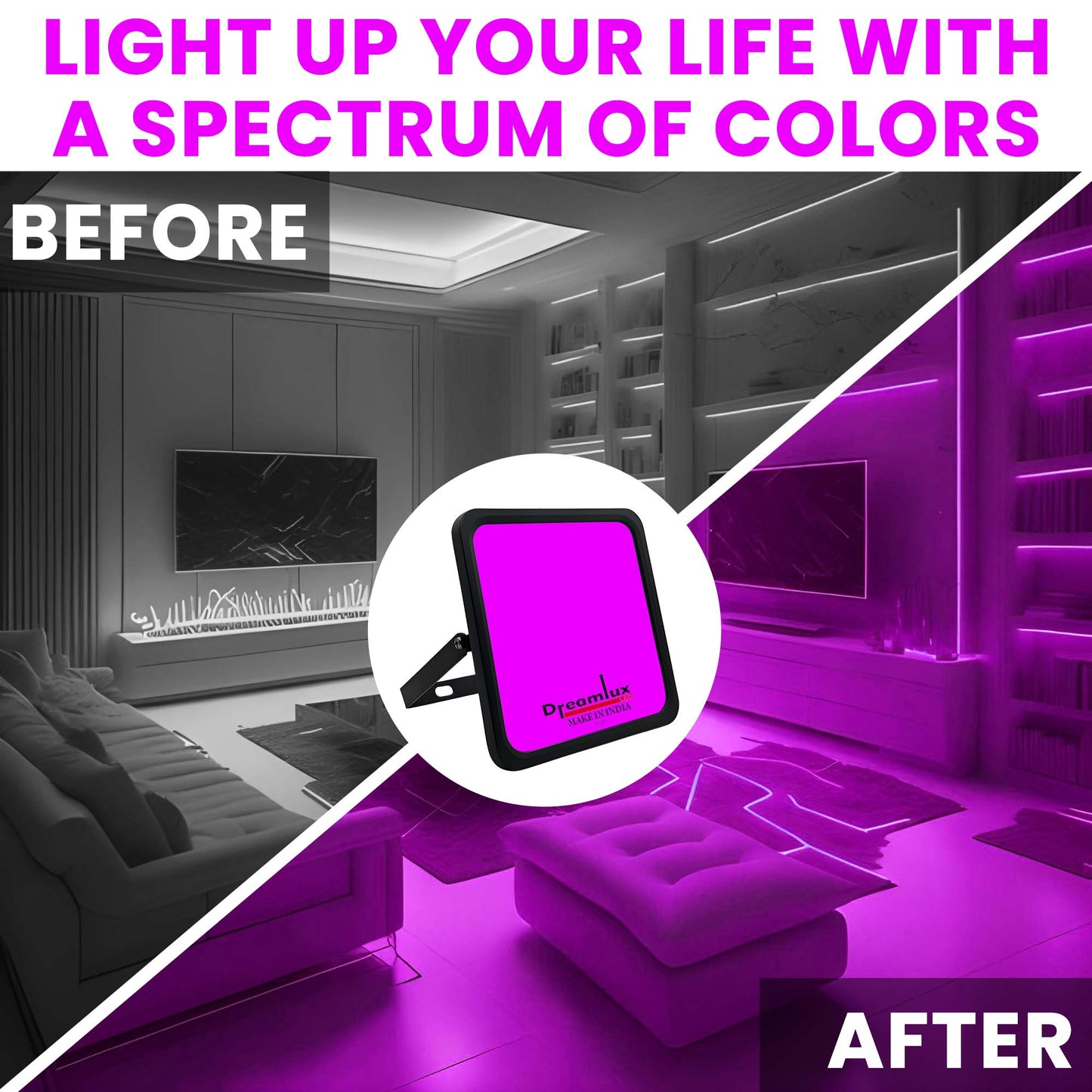Dreamlux 60 Watt Light Down Chock | Outdoor Flood Lights IP66 Waterproof | Flood Light | Focus Lights | Ultra Bright | Aluminium Body | 85% Energy Saving,Durability (60W Pink Color)