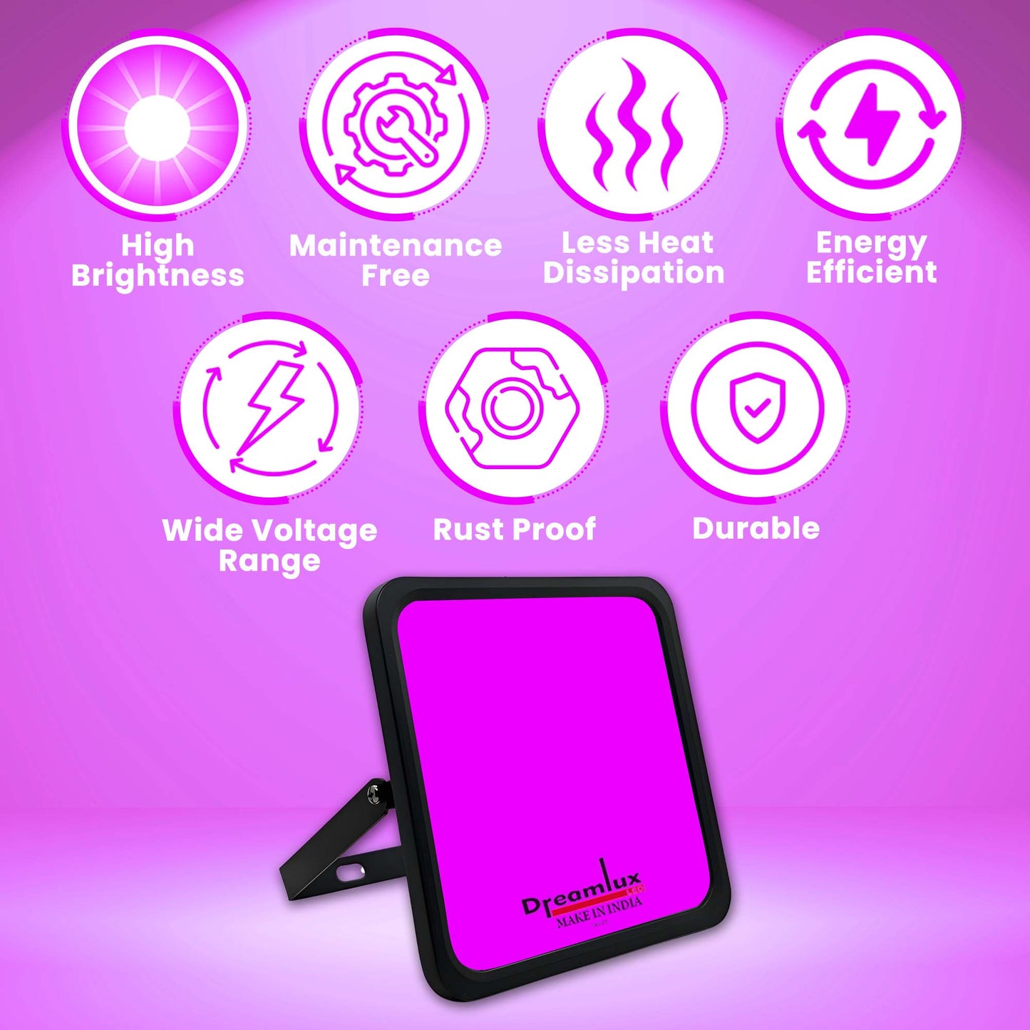 Dreamlux 60 Watt Light Down Chock | Outdoor Flood Lights IP66 Waterproof | Flood Light | Focus Lights | Ultra Bright | Aluminium Body | 85% Energy Saving,Durability (60W Pink Color)