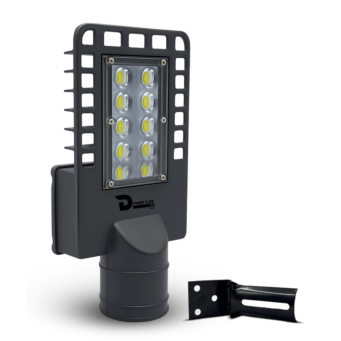 Dreamlux 50W LED Street Light with Back Cover LENS Technology | 5050 OSRAM LEDs | Wall Mount Clamp | IP66 Waterproof | 6kV Surge, UVP, OVP, LVP, SCP Protection | 140-150 LM/W | BIS/ISO Certified | 2 Year Warranty, Color : Cool White