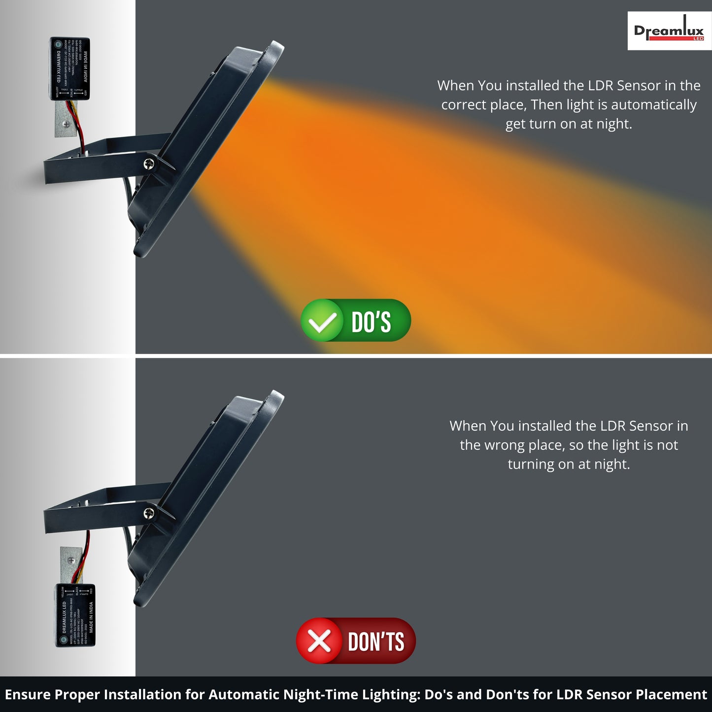 Dreamlux 60W Dusk to Dawn LED Waterproof Flood Light with Auto On/Off Day Night Sensor | BIS Approved | Aluminium Body, Color - Orange