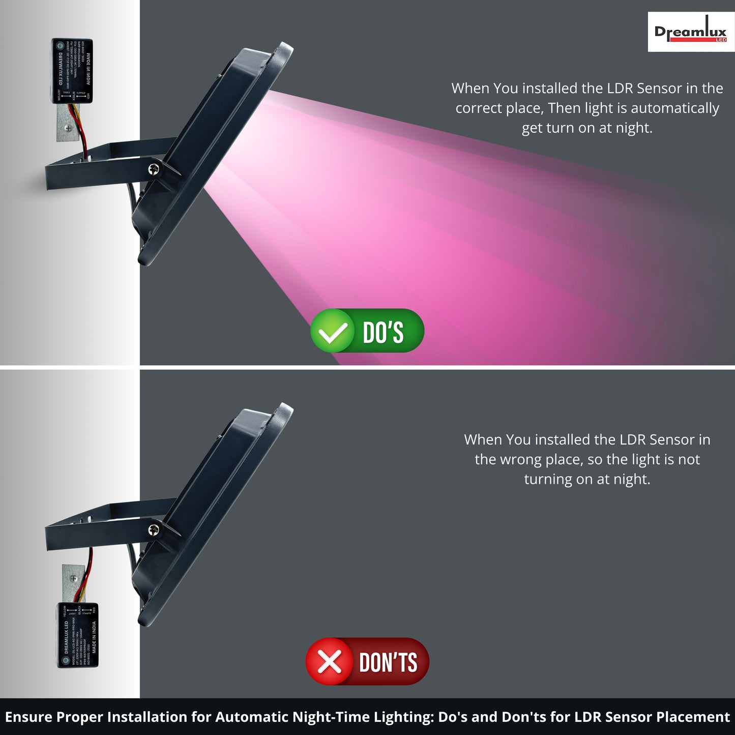Dreamlux 60W Dusk to Dawn LED Waterproof Flood Light with Auto On/Off Day Night Sensor | BIS Approved | Aluminium Body, Color - Pink