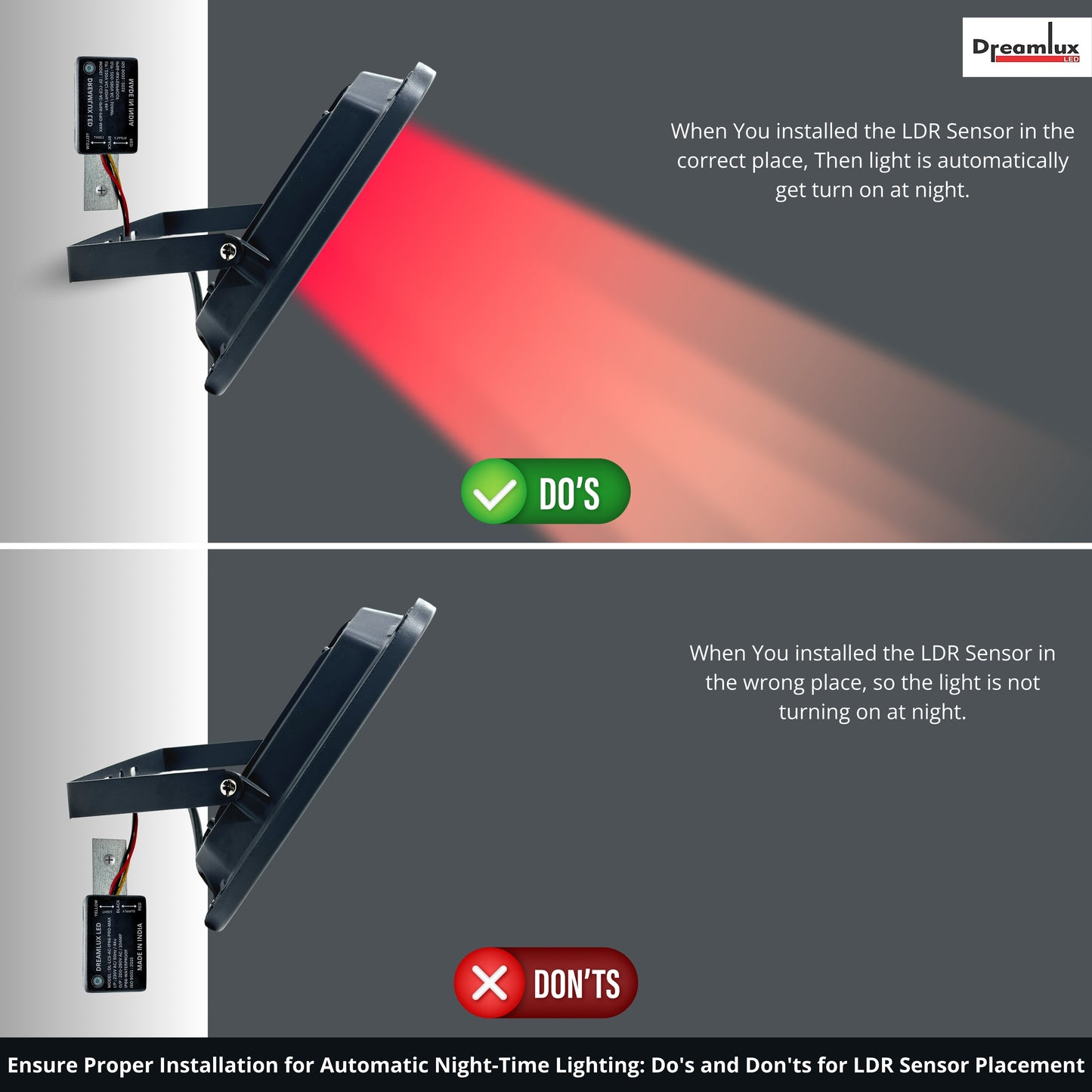 Dreamlux 60W Dusk to Dawn LED Waterproof Flood Light with Auto On/Off Day Night Sensor | BIS Approved | Aluminium Body, Color - Red