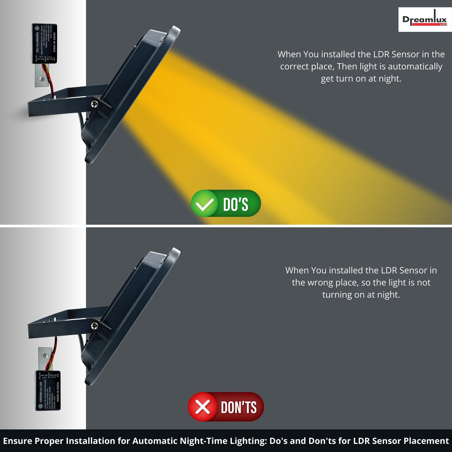 Dreamlux 60W Dusk to Dawn LED Waterproof Flood Light with Auto On/Off Day Night Sensor | BIS Approved | Aluminium Body, Color - Warm White