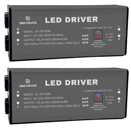 Dreamlux 50watt 1500mA IP65 Led Driver With 6Kv Surge,OVP,UVP,OTP Protection for Street/Flood Light Repairing | BIS Approved | IP65 Waterproof - (Color : Black)